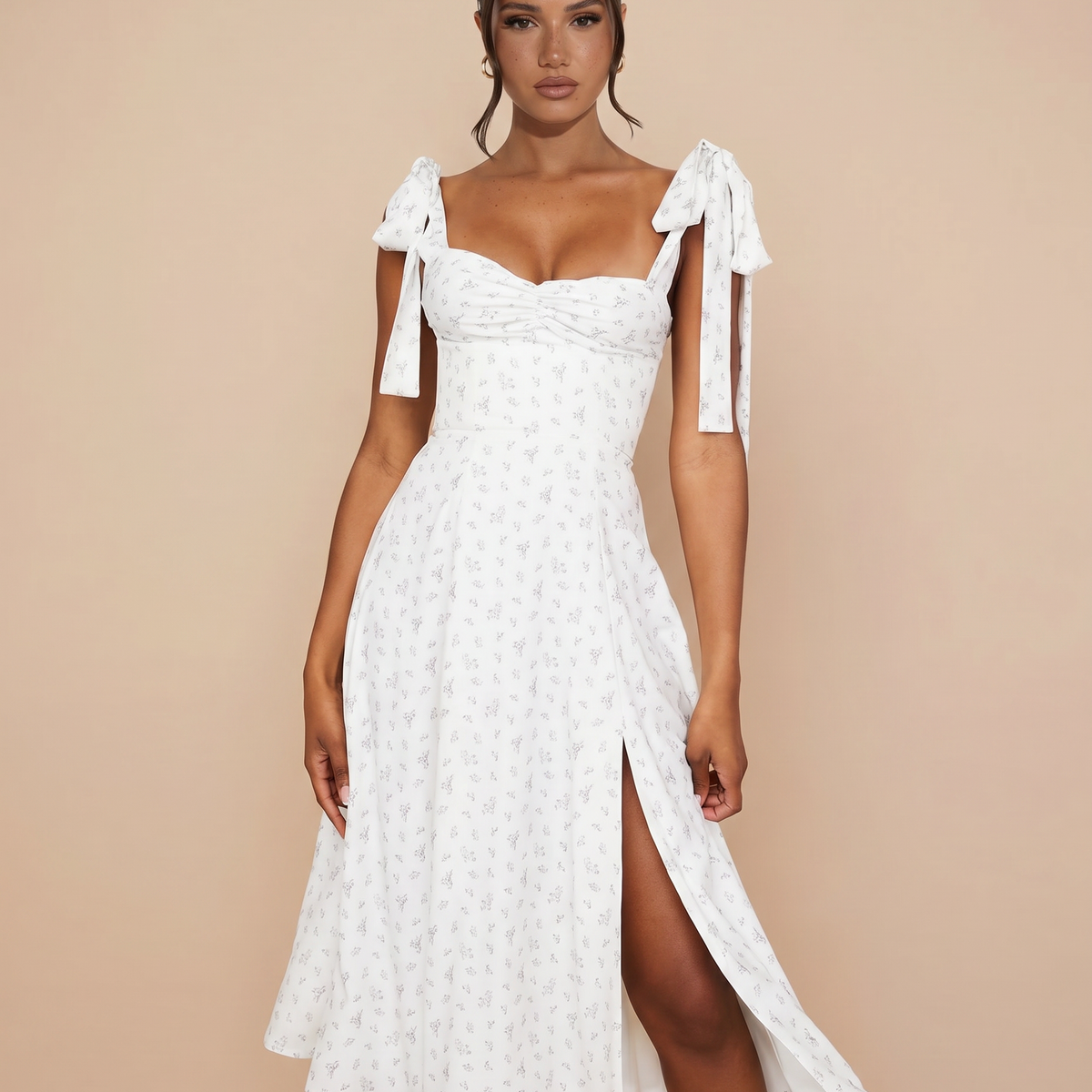 Leigh | Midi Dress with Tie Shoulder Straps
