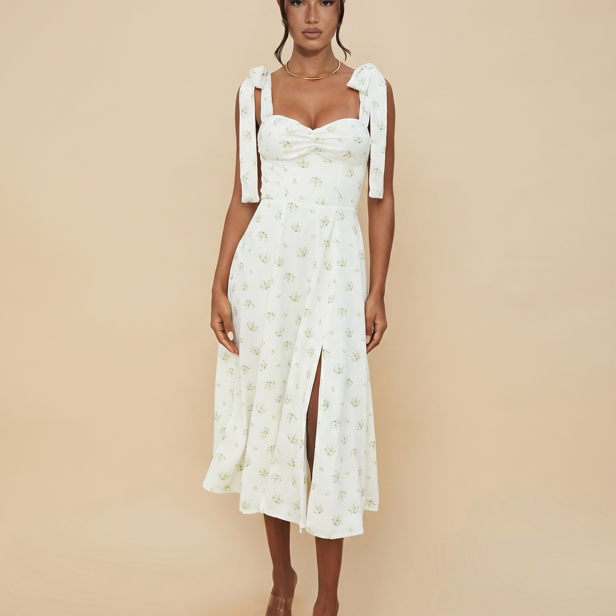 Leigh | Midi Dress with Tie Shoulder Straps