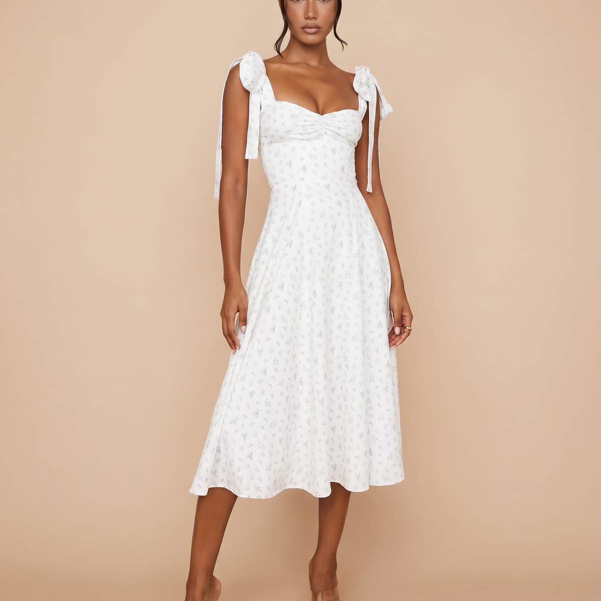 Leigh | Midi Dress with Tie Shoulder Straps
