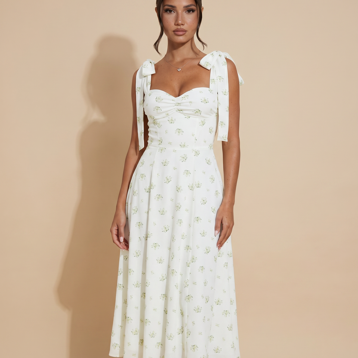 Leigh | Midi Dress with Tie Shoulder Straps