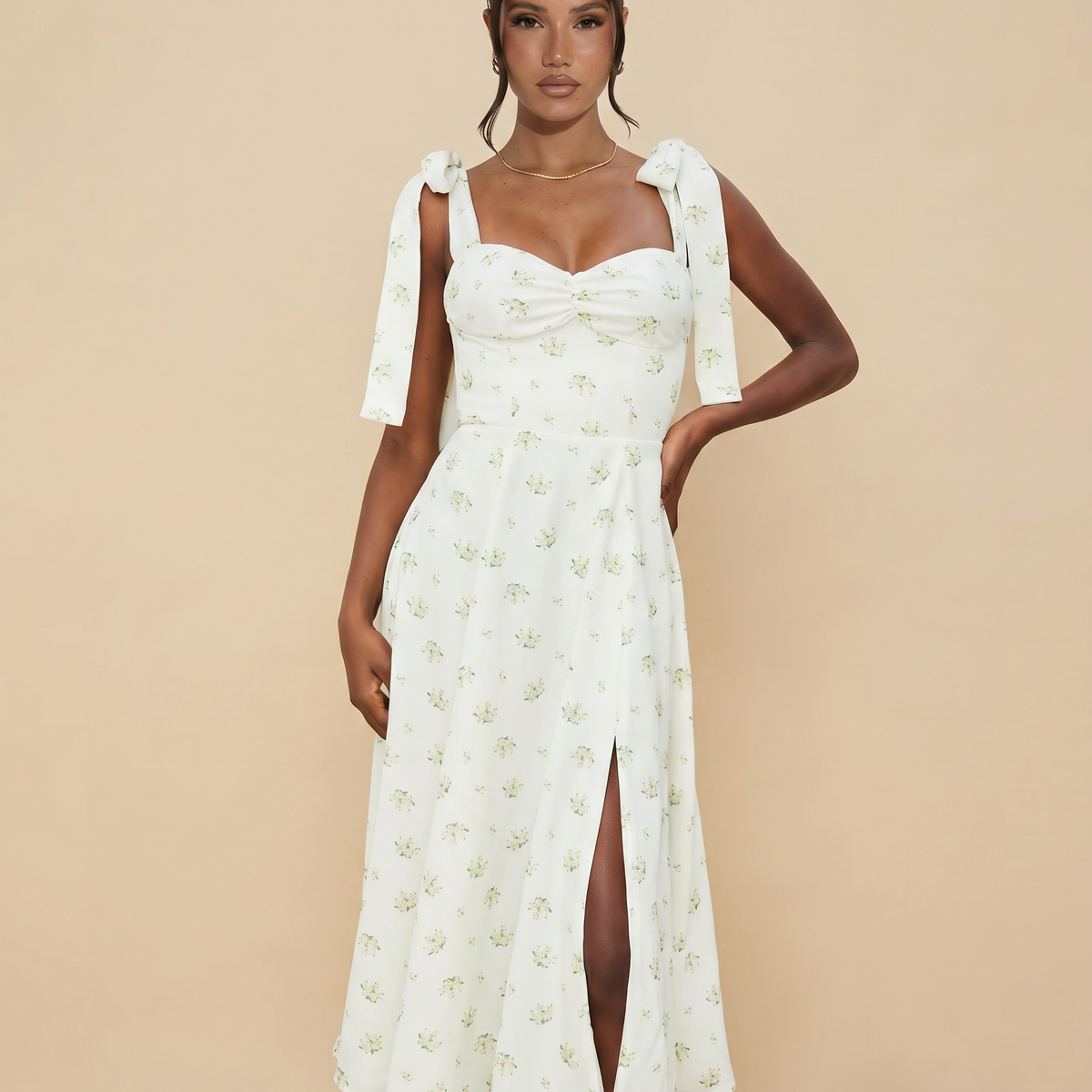Leigh | Midi Dress with Tie Shoulder Straps
