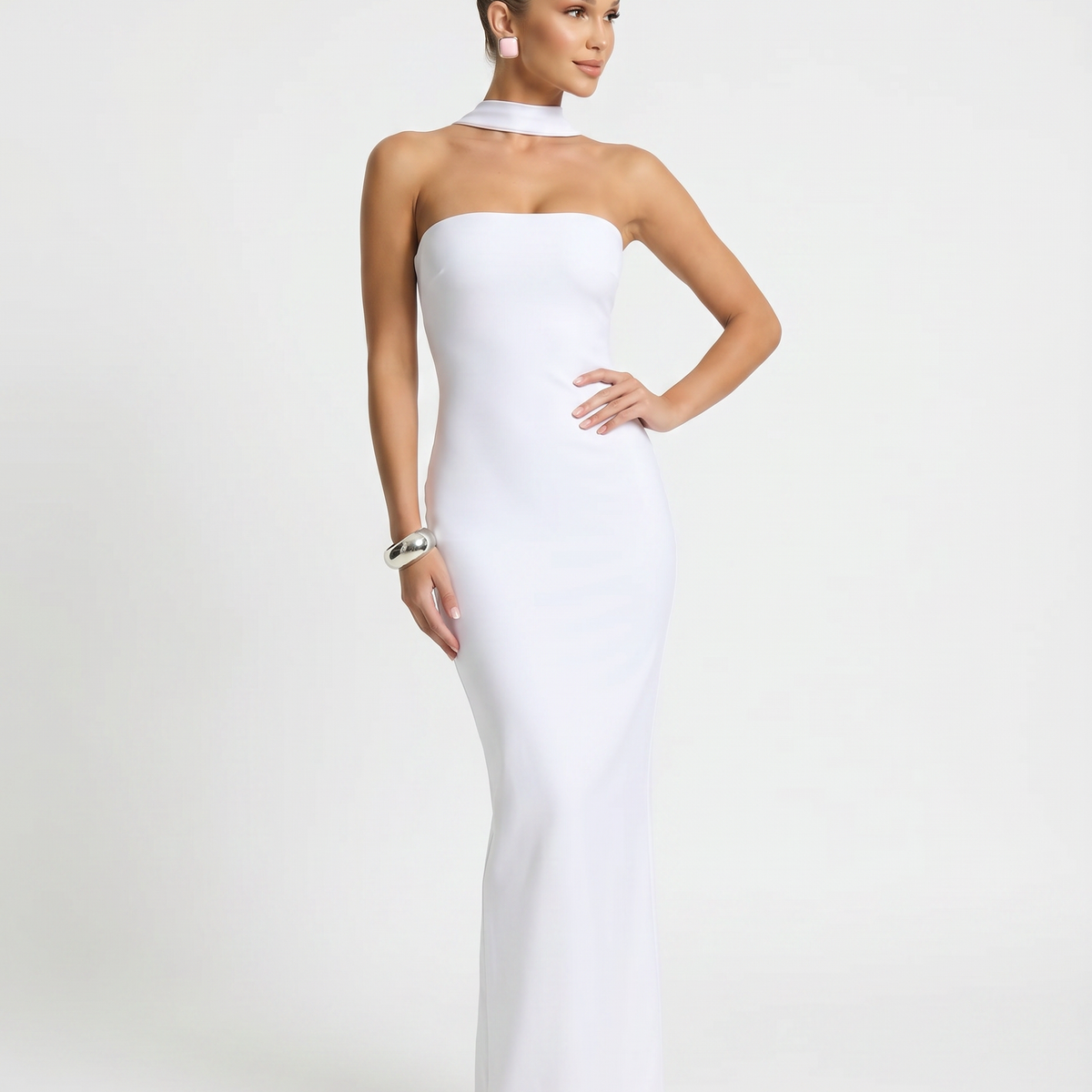 Aimee | Maxi Dress with Strapless Neckline and Back Slit