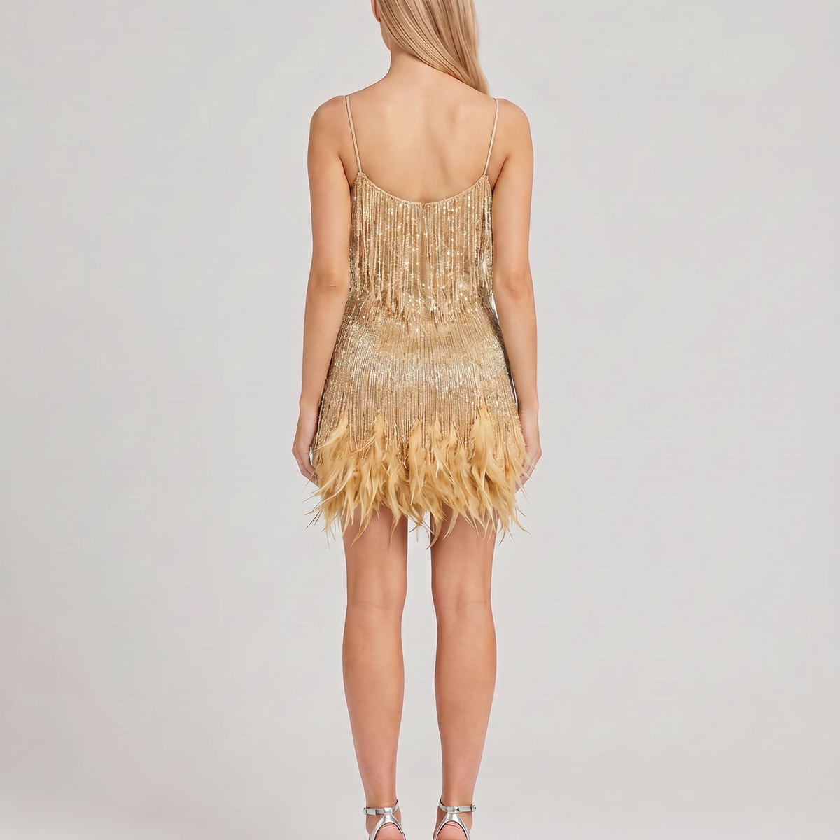 Marla | Mini Dress with Sequin Fringe and Feather Hem