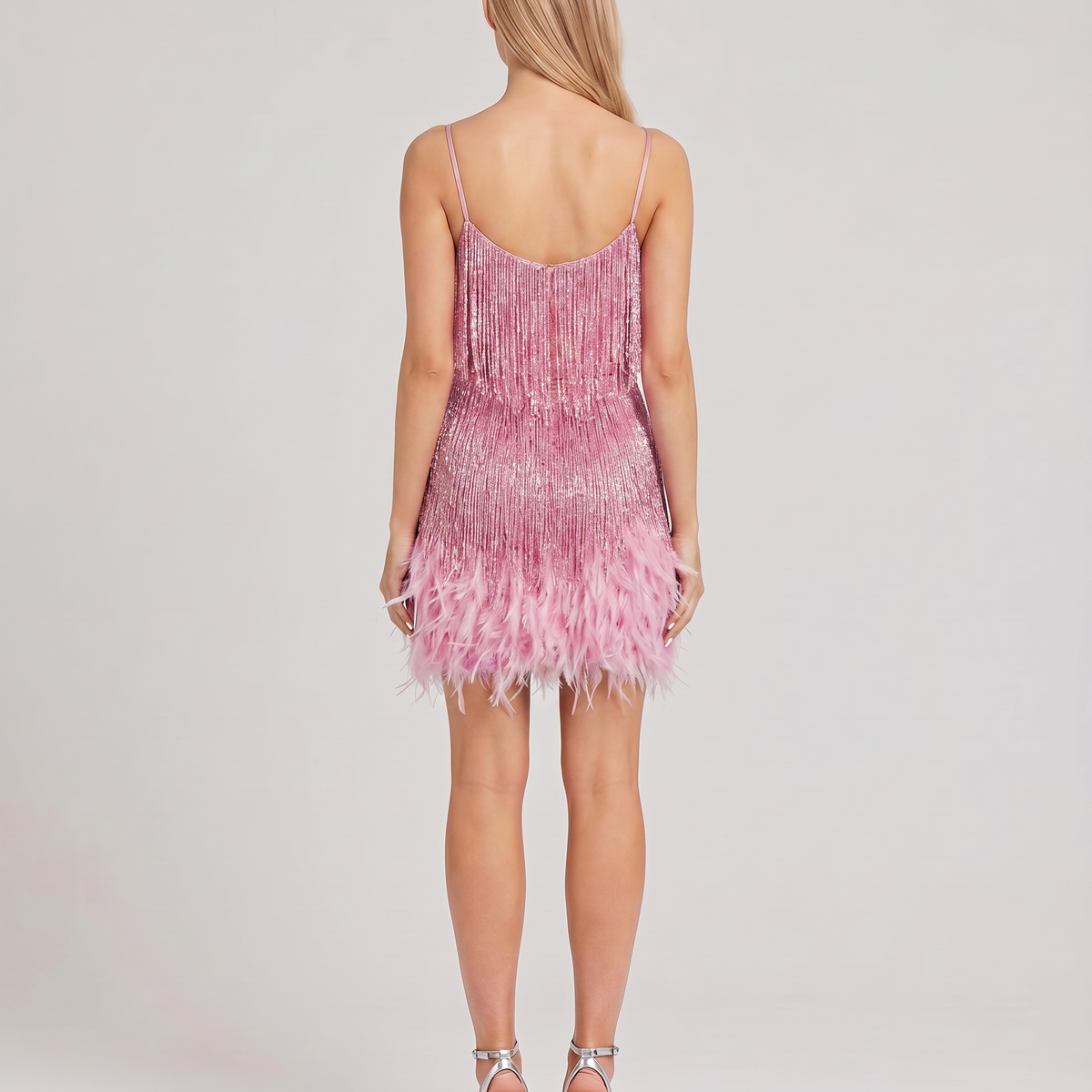 Marla | Mini Dress with Sequin Fringe and Feather Hem