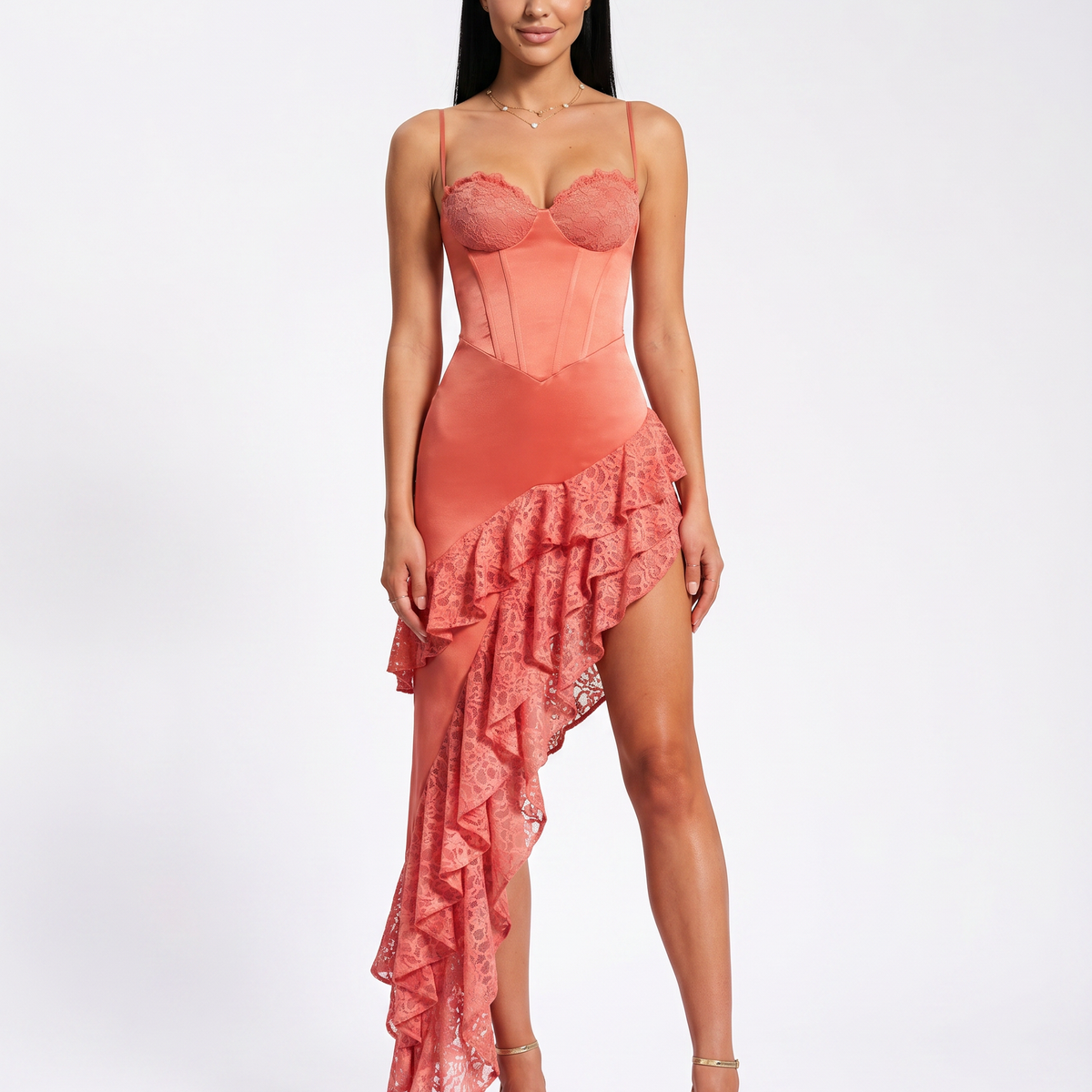 Carmen | Asymmetric Midi Dress with Lace Corset