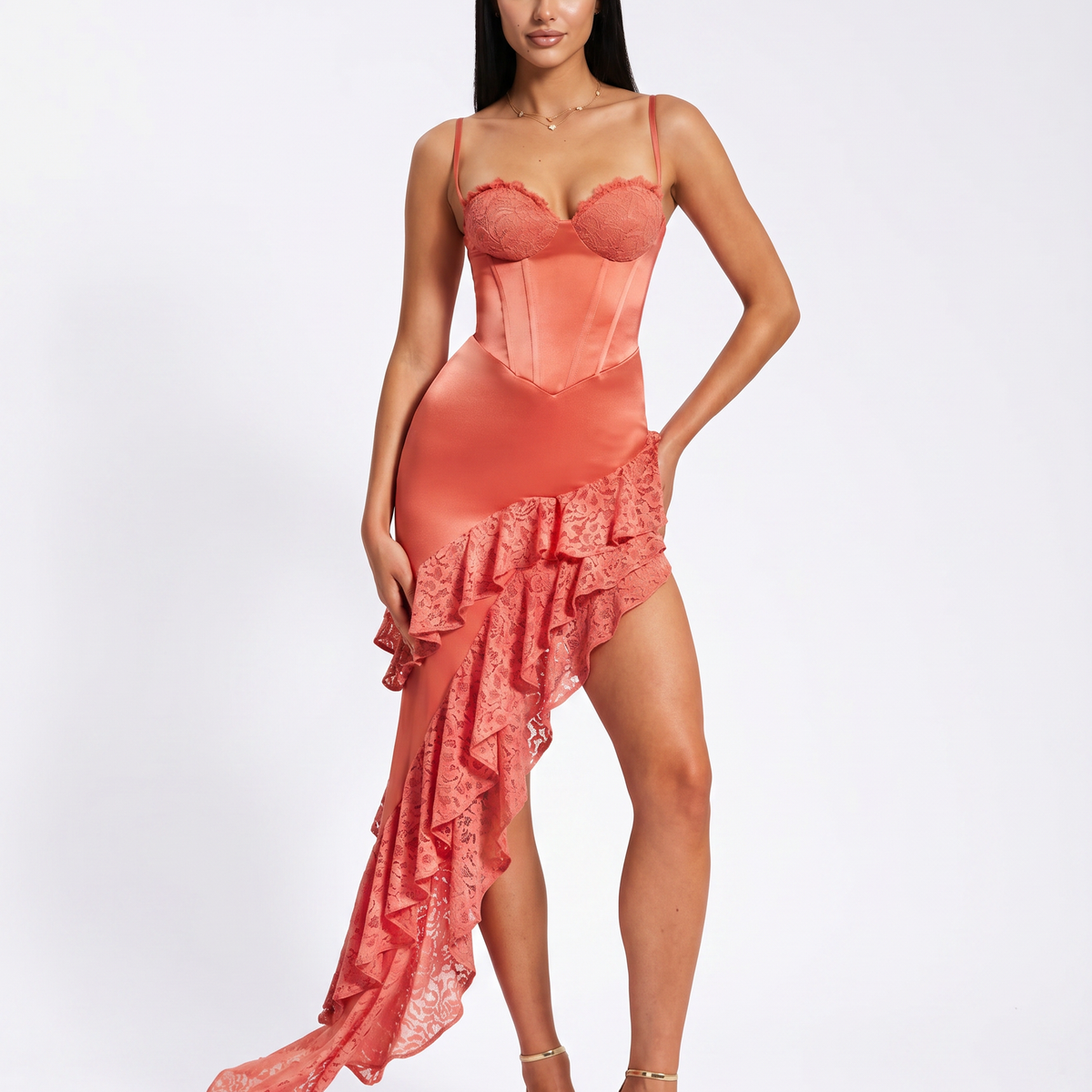 Carmen | Asymmetric Midi Dress with Lace Corset