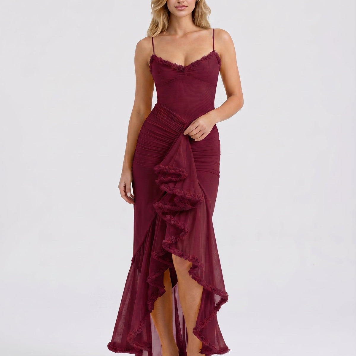 Leah | High-Low Dress with Ruffled Front
