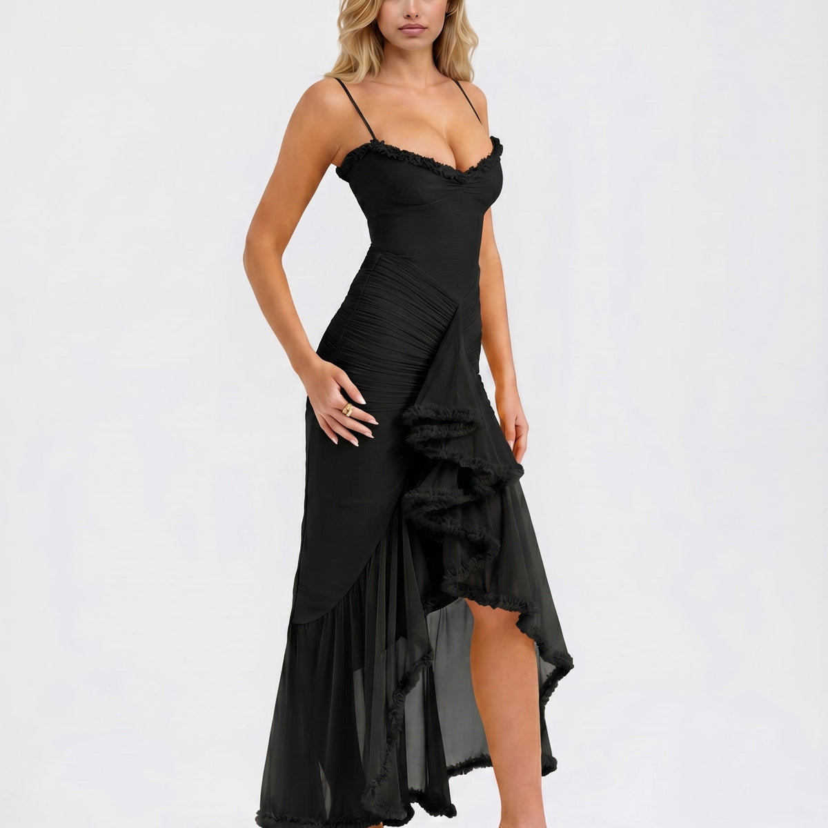 Leah | High-Low Dress with Ruffled Front