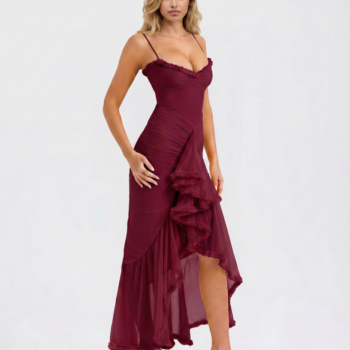 Leah | High-Low Dress with Ruffled Front