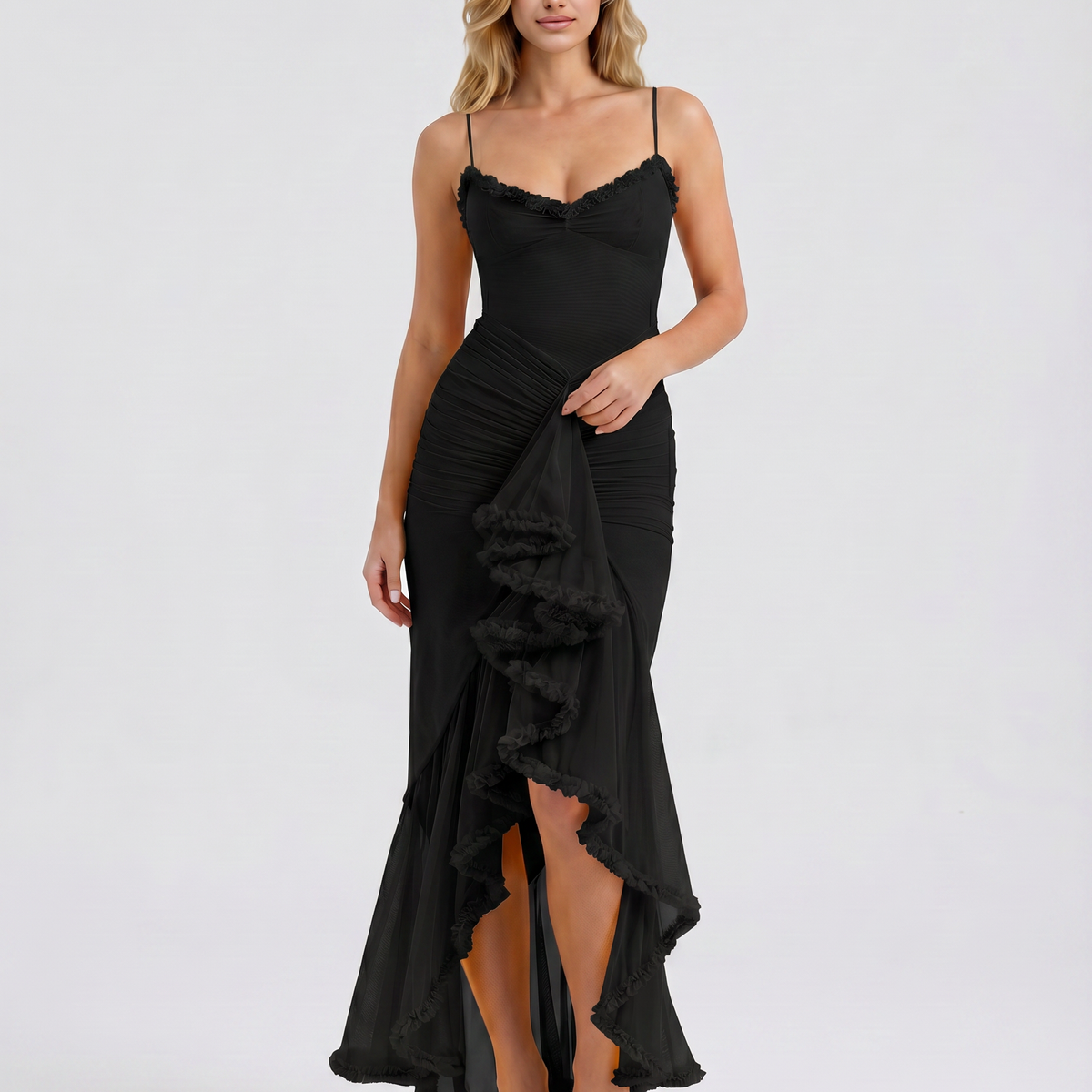 Leah | High-Low Dress with Ruffled Front