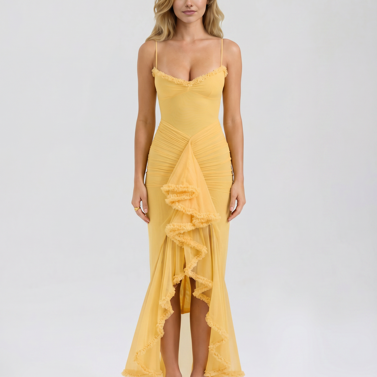 Leah | High-Low Dress with Ruffled Front