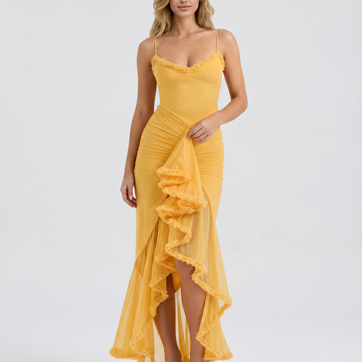 Leah | High-Low Dress with Ruffled Front