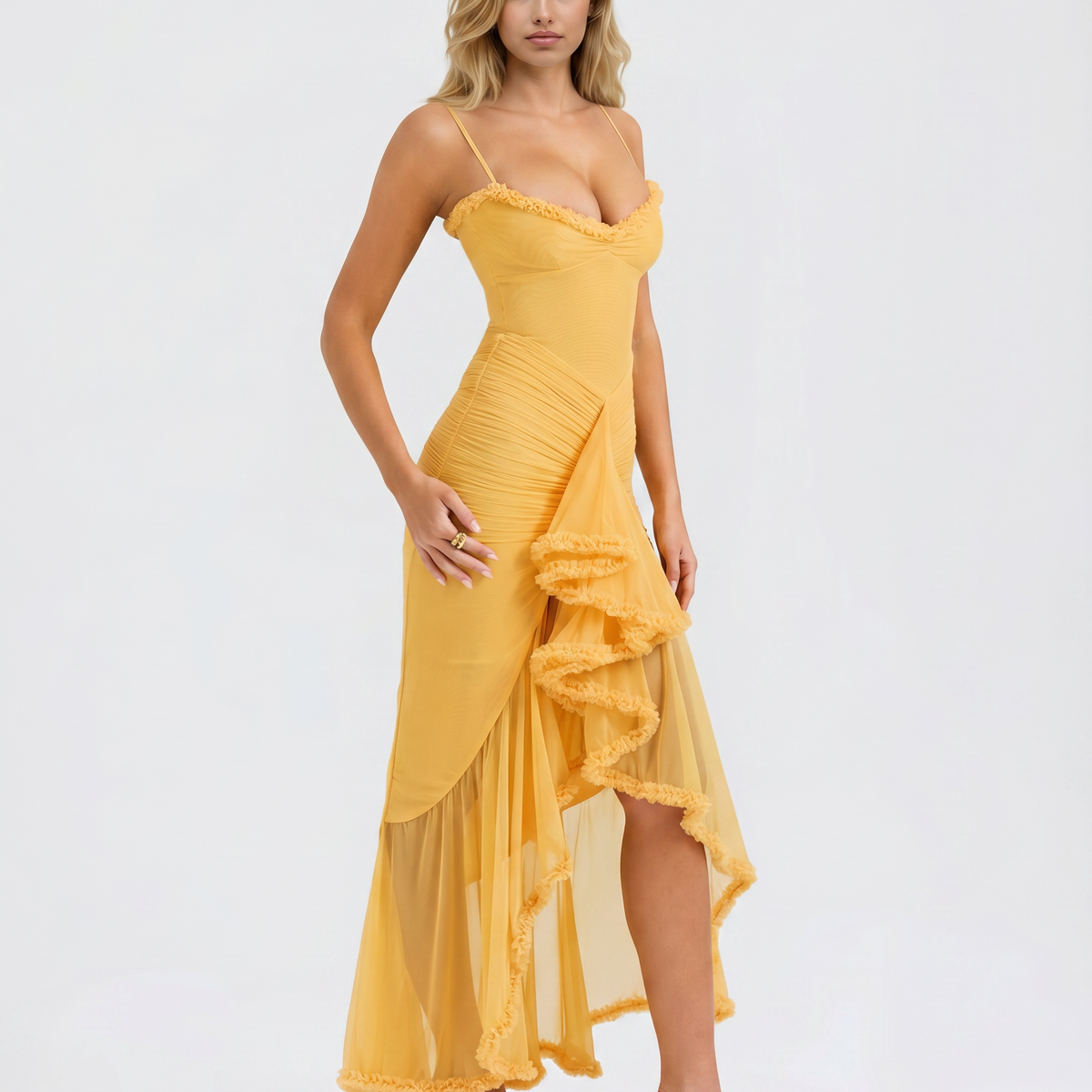 Leah | High-Low Dress with Ruffled Front