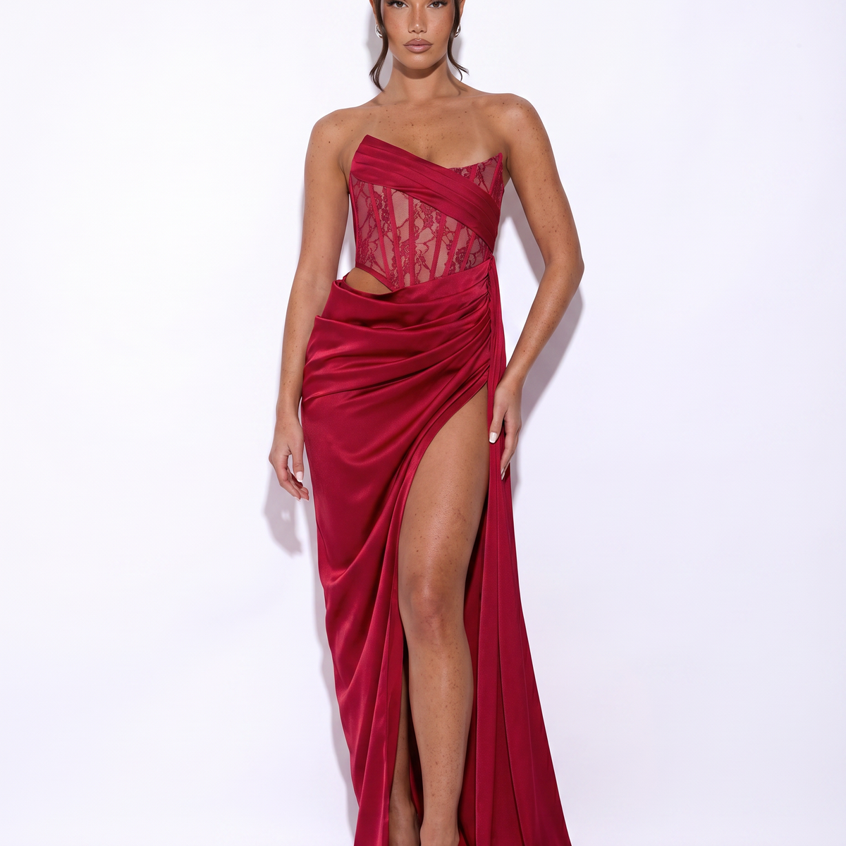 Gloria | Maxi Dress with Lace Corset and High Slit