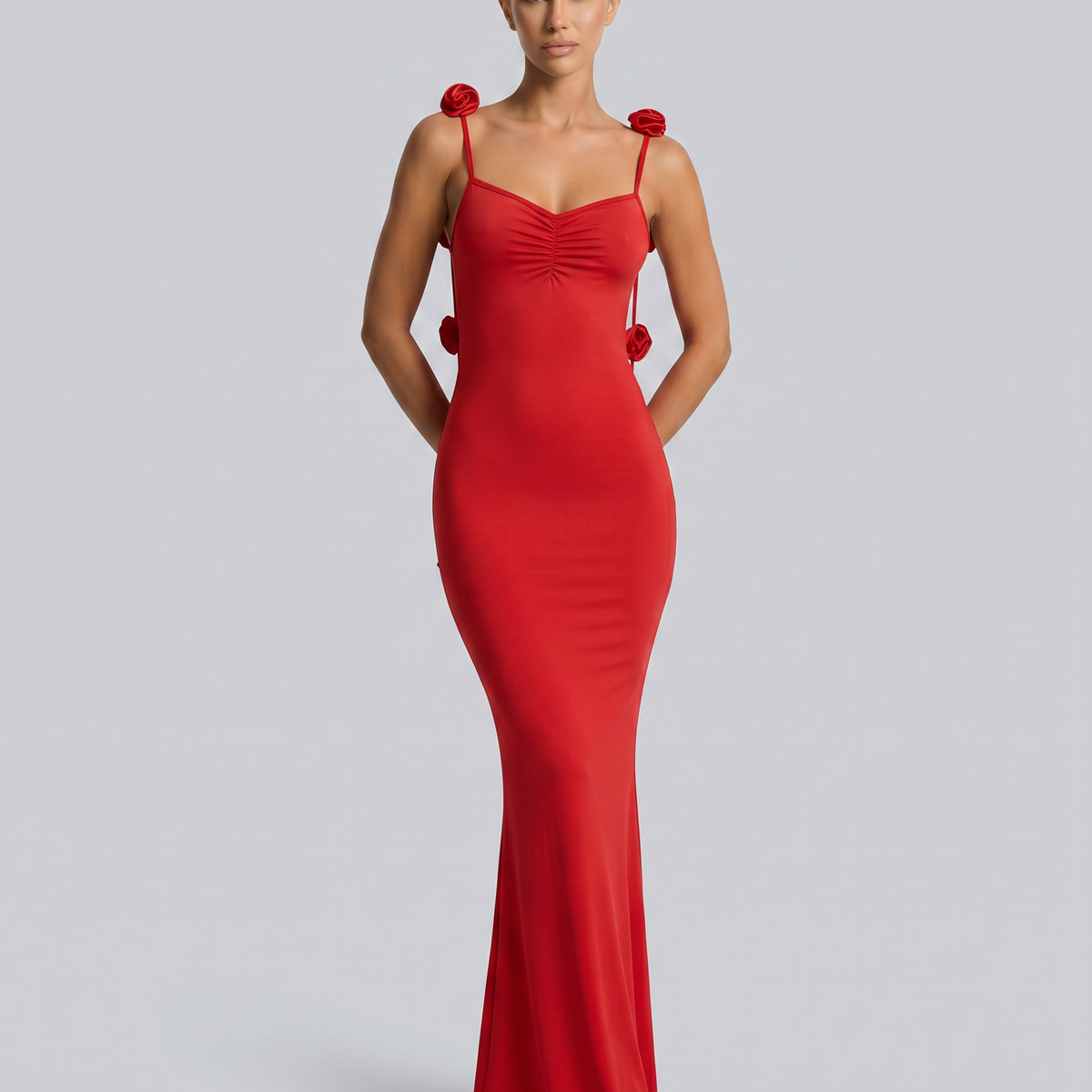 Elenora | Maxi Dress with Low Back and Floral Strap Detail