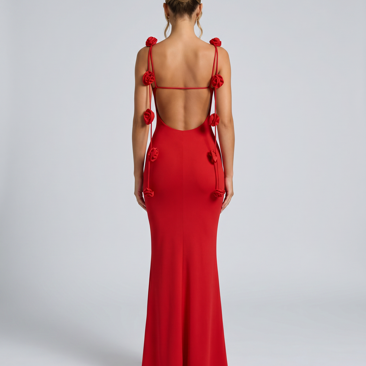 Elenora | Maxi Dress with Low Back and Floral Strap Detail