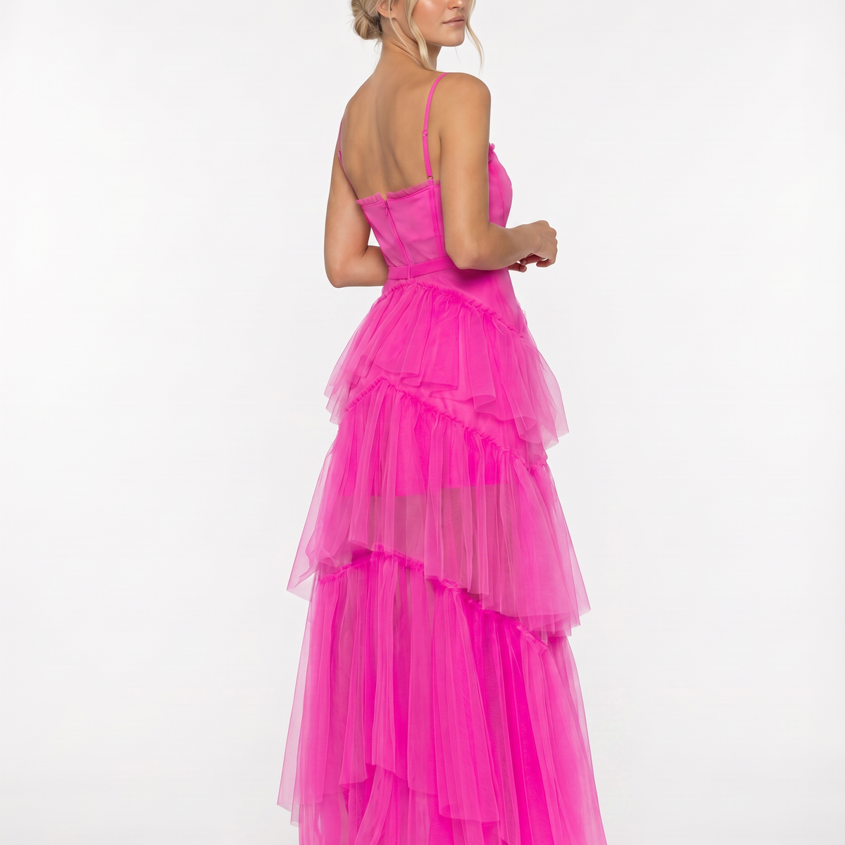 Nyx | Mesh Corset Gown with Tiered Skirt and Spaghetti Strap
