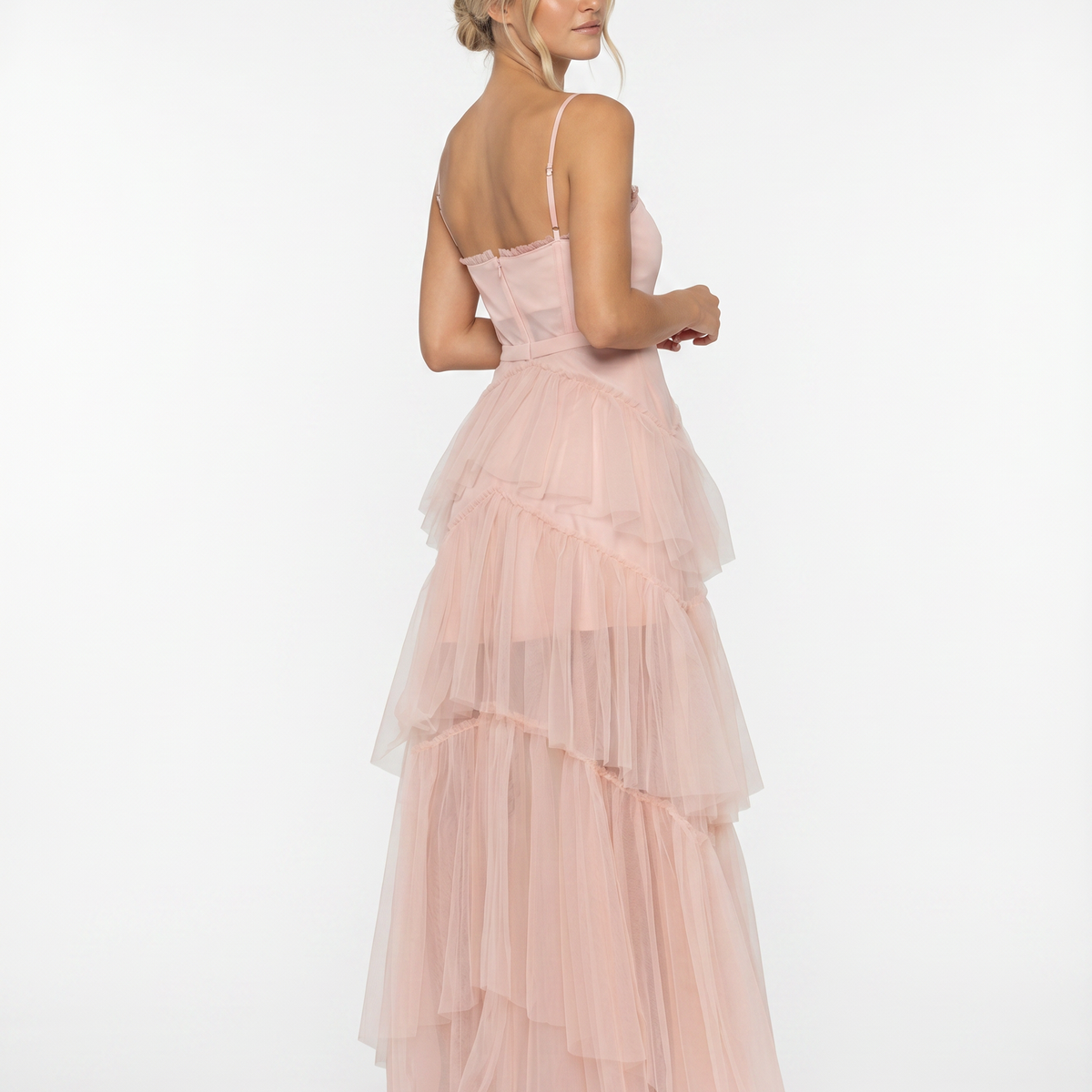 Nyx | Mesh Corset Gown with Tiered Skirt and Spaghetti Strap