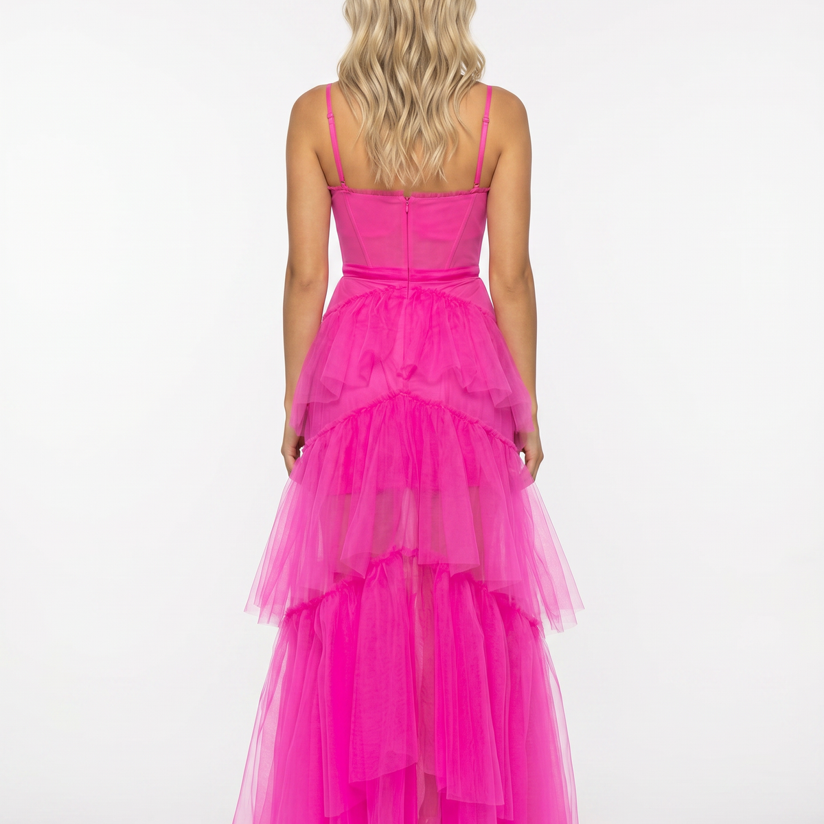 Nyx | Mesh Corset Gown with Tiered Skirt and Spaghetti Strap