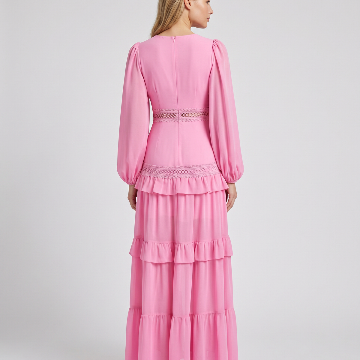 Lorie | Maxi Dress with Ruffle Skirt and Long Sheer Sleeves