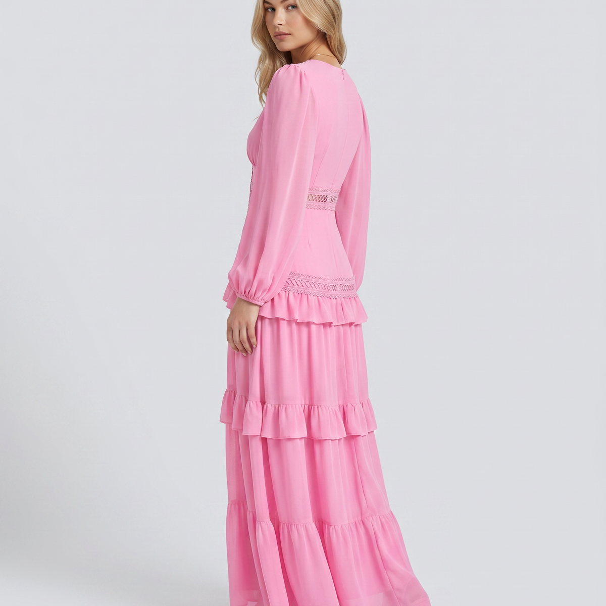 Lorie | Maxi Dress with Ruffle Skirt and Long Sheer Sleeves