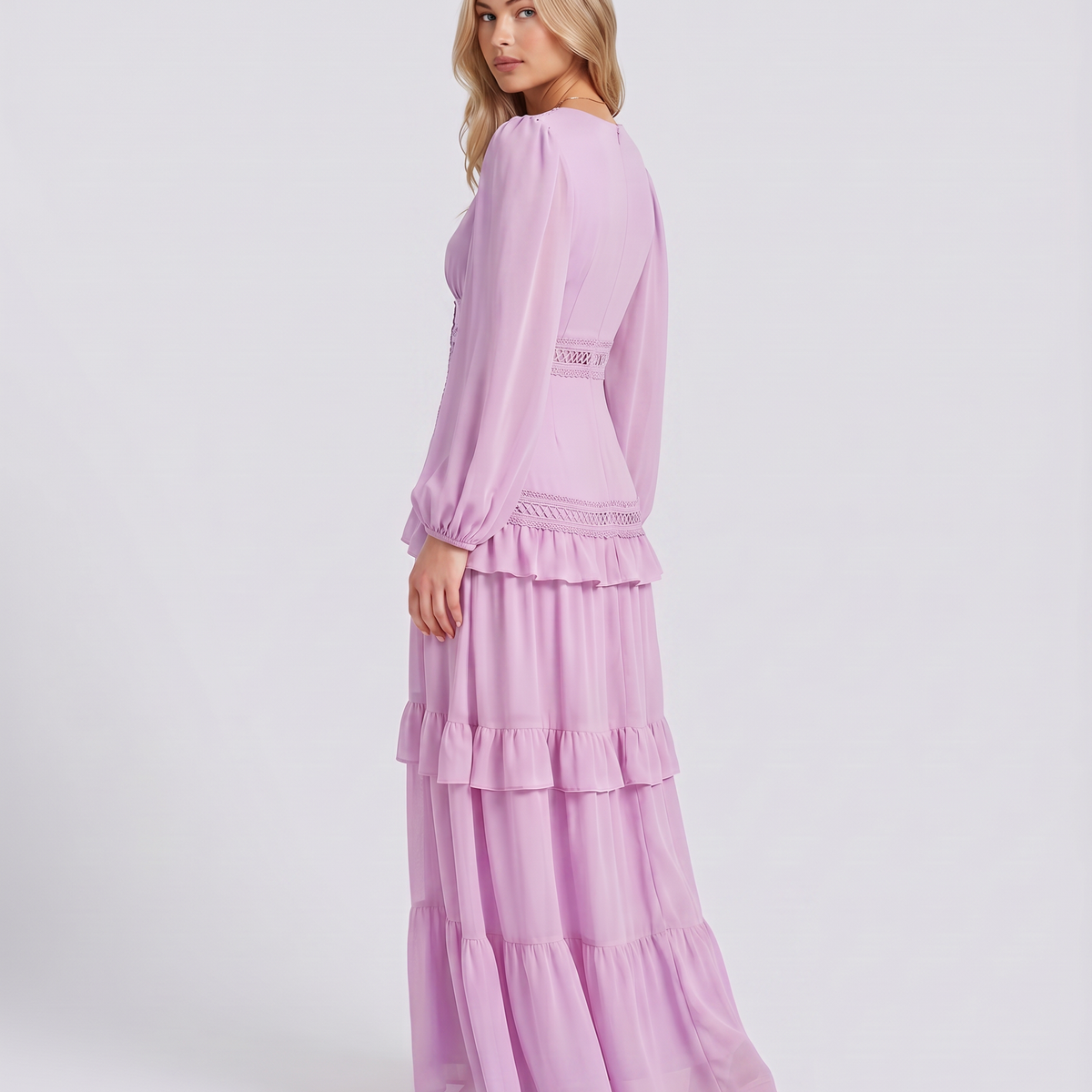 Lorie | Maxi Dress with Ruffle Skirt and Long Sheer Sleeves