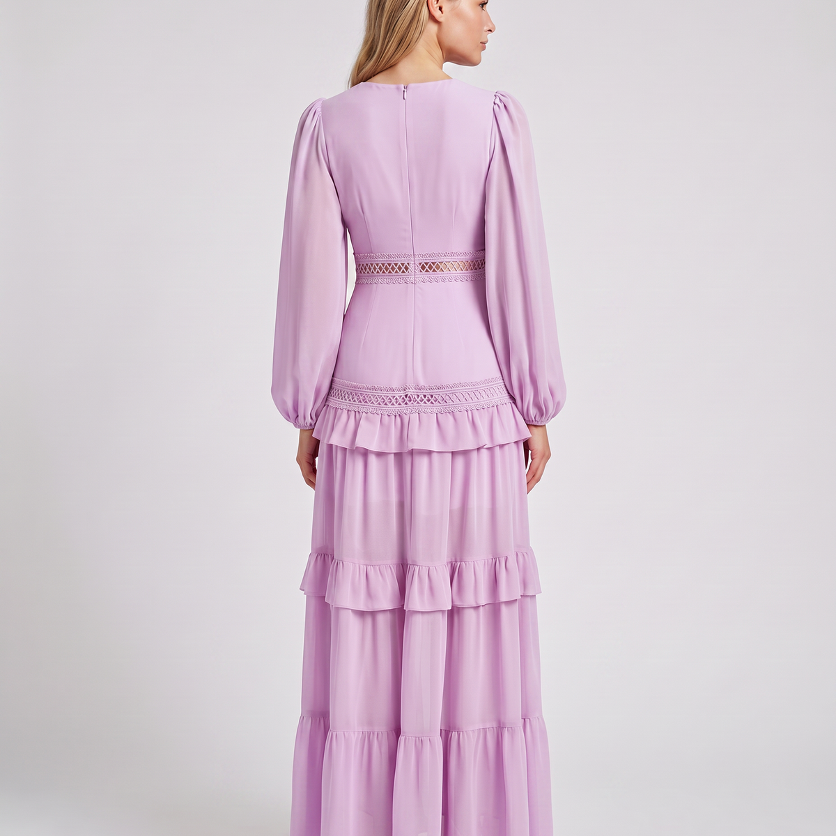 Lorie | Maxi Dress with Ruffle Skirt and Long Sheer Sleeves