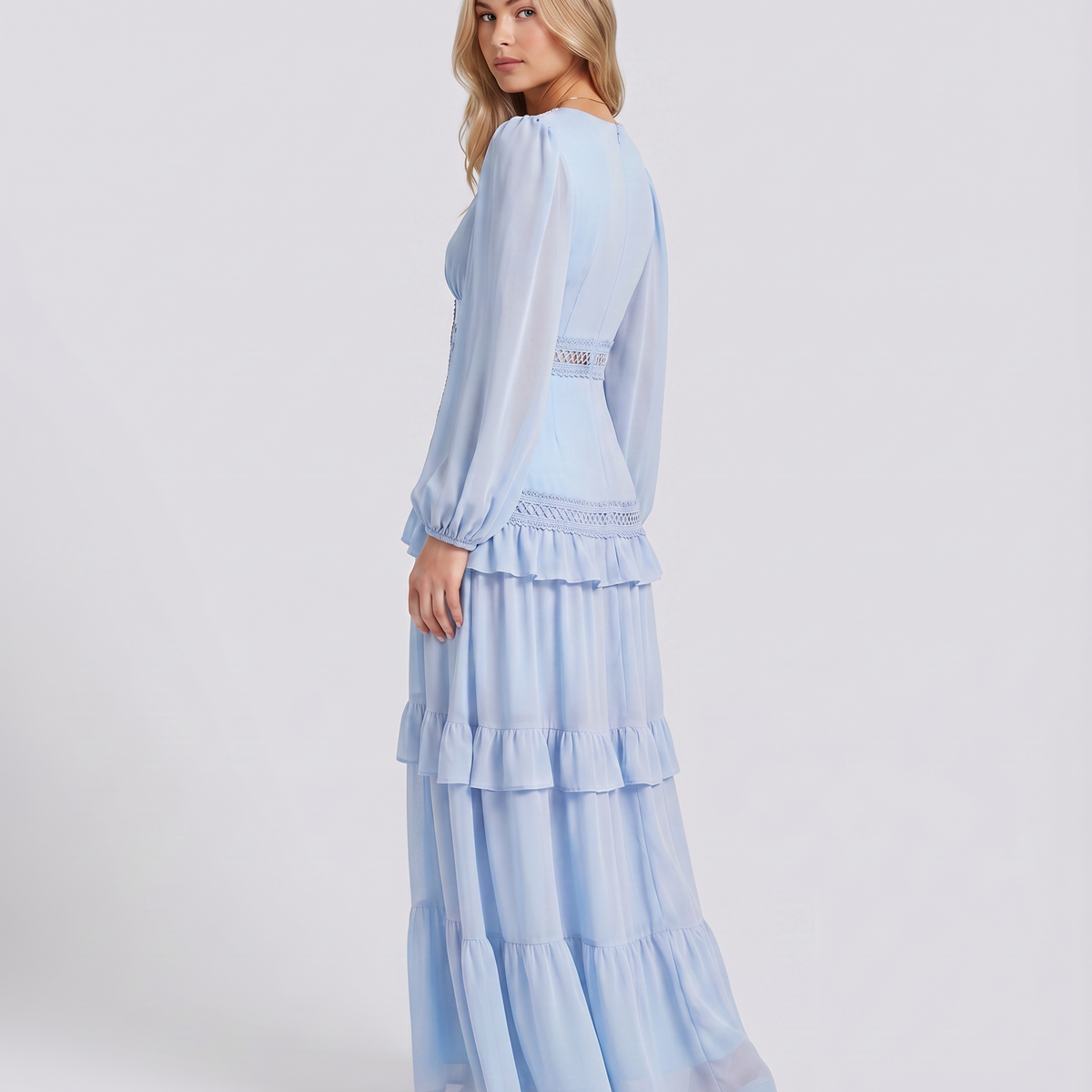 Lorie | Maxi Dress with Ruffle Skirt and Long Sheer Sleeves