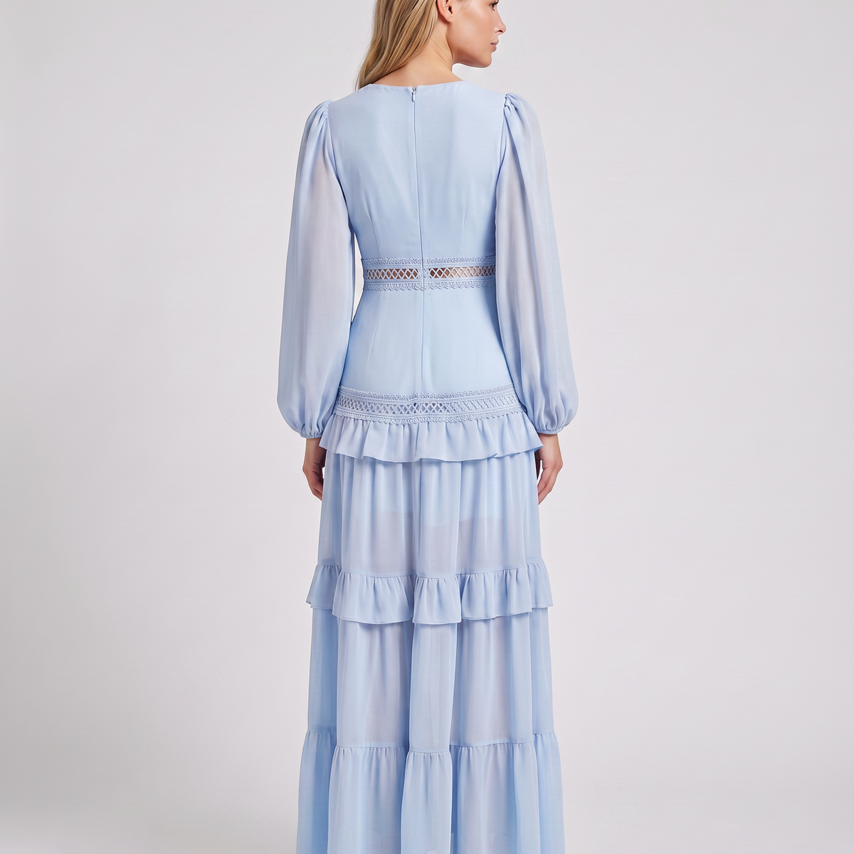 Lorie | Maxi Dress with Ruffle Skirt and Long Sheer Sleeves