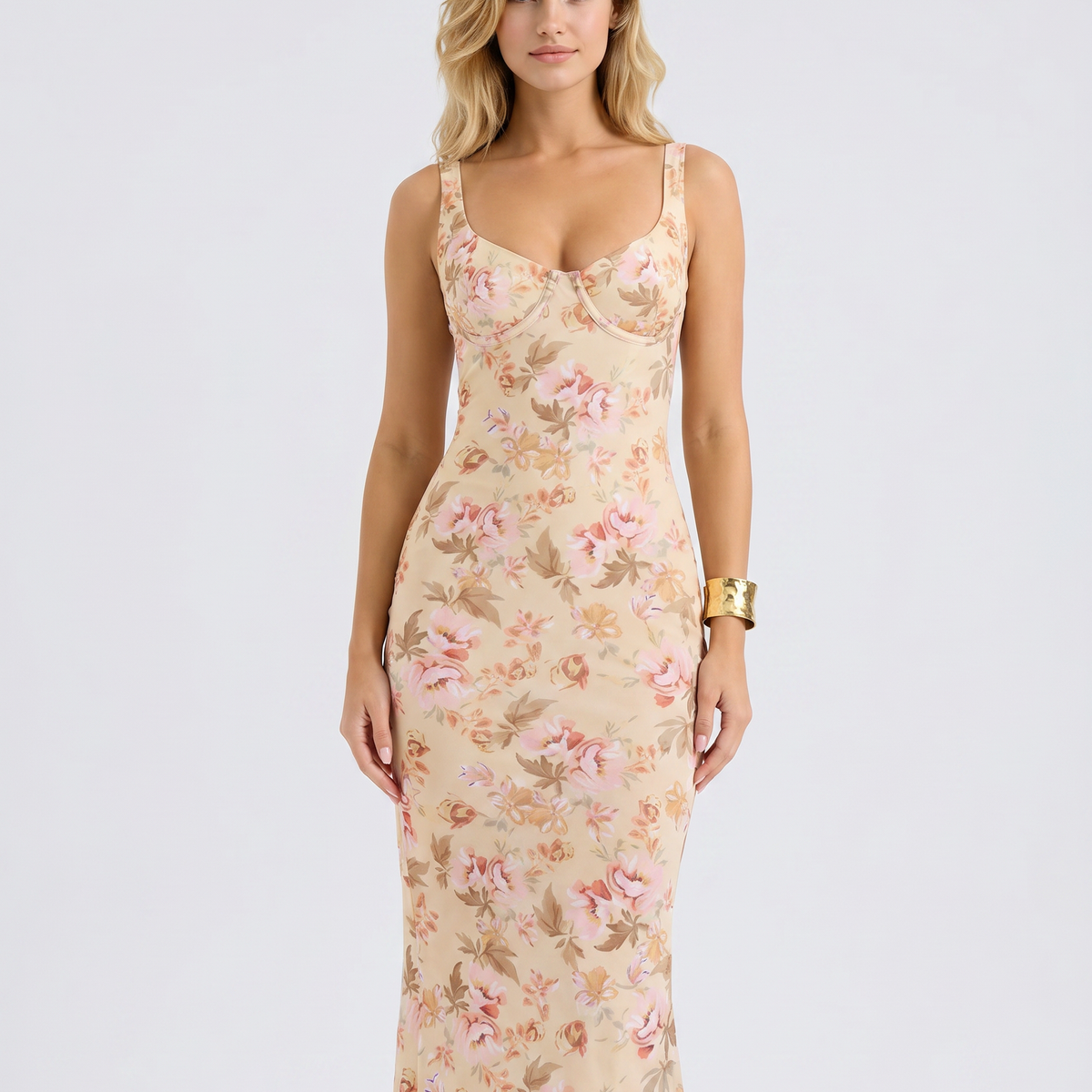 Tracie | Maxi Dress with Floral Print and Bustier Bodice