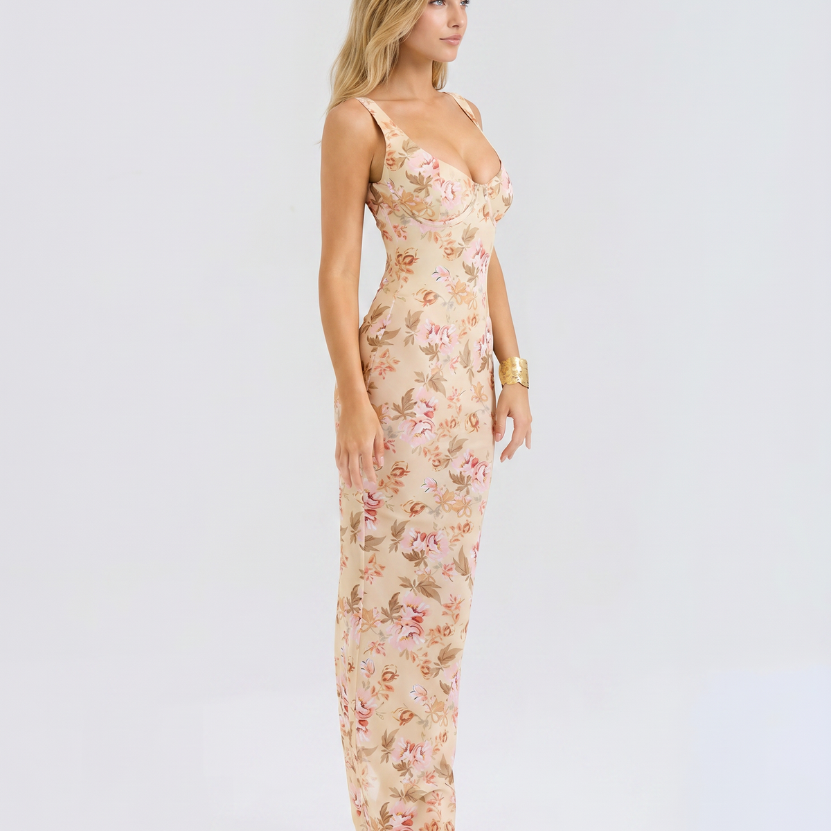 Tracie | Maxi Dress with Floral Print and Bustier Bodice