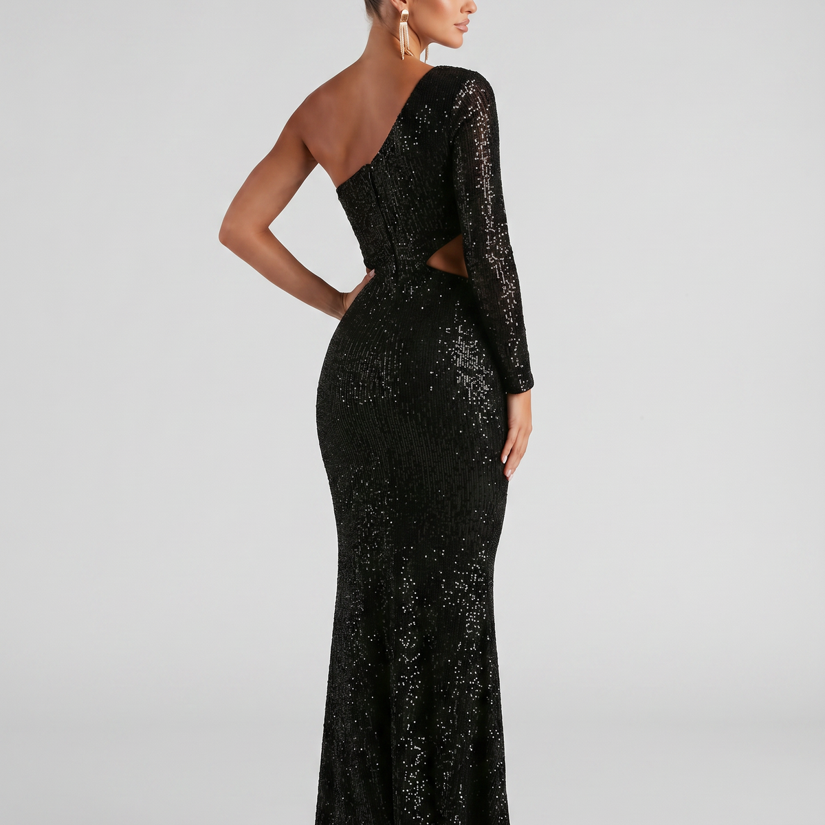 Allie | One Shoulder Sequin Maxi Dress with Cut-Out