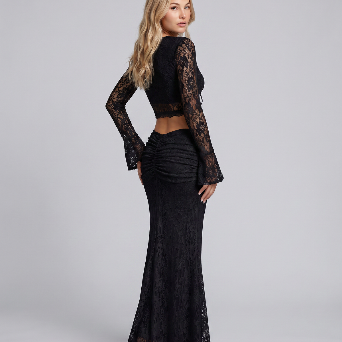 Beverly | Sheer Lace Top and Maxi Skirt Set