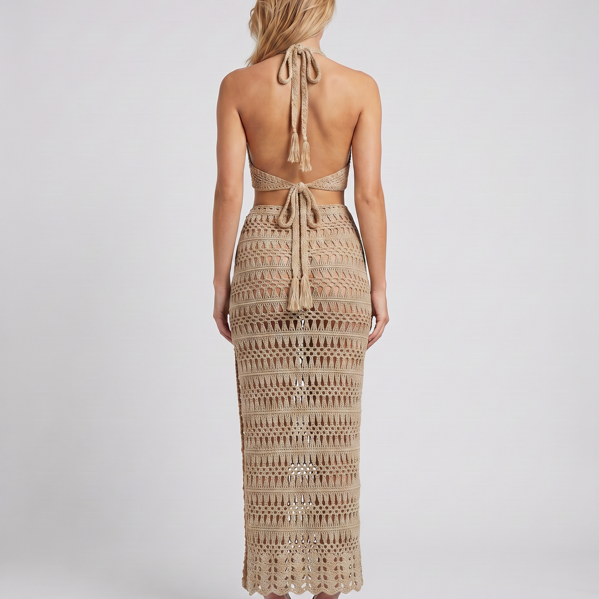 Anne | Crochet Knit Two-Piece Set with Halter Top