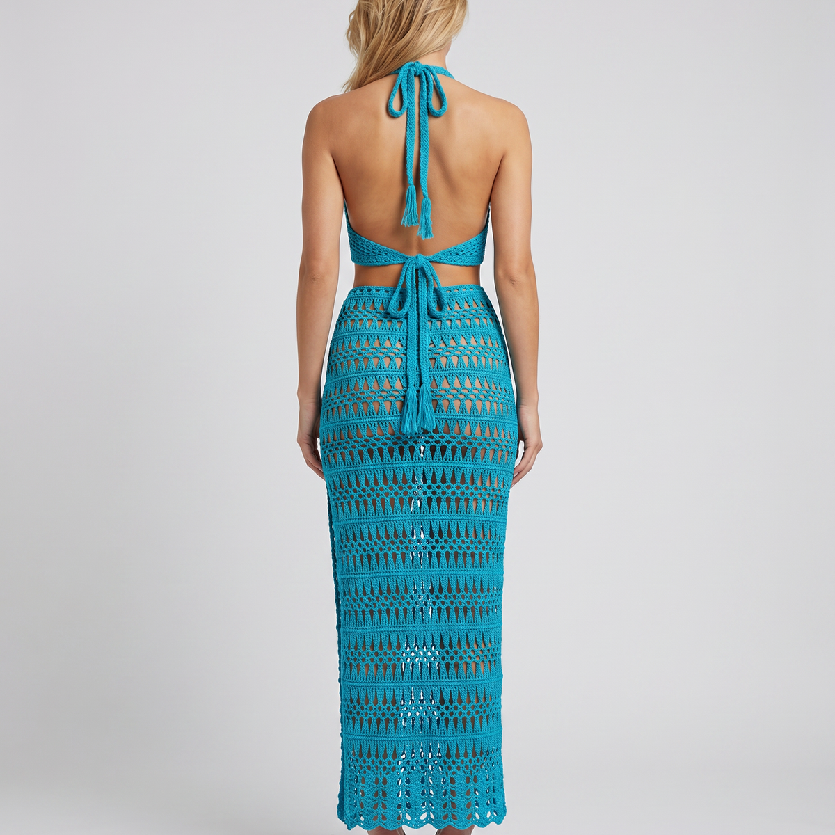 Anne | Crochet Knit Two-Piece Set with Halter Top
