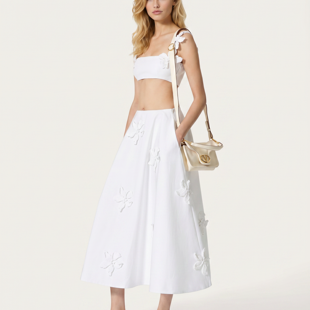 Felecia | Two-Piece Set with Floral Appliqué Skirt