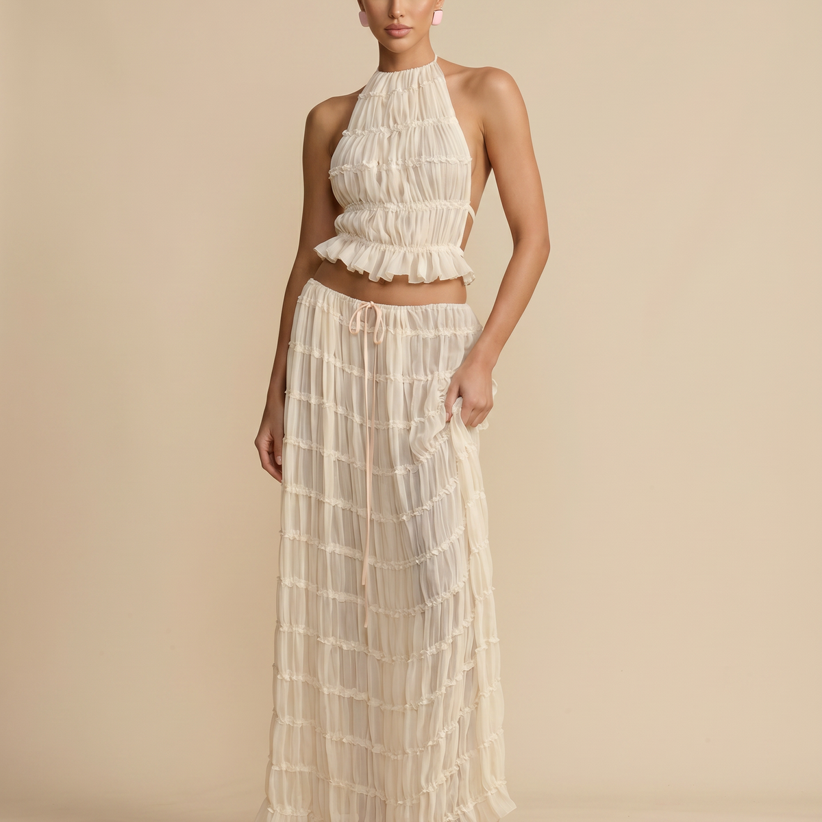 Bella | Halter Top and Pleated Maxi Skirt Set