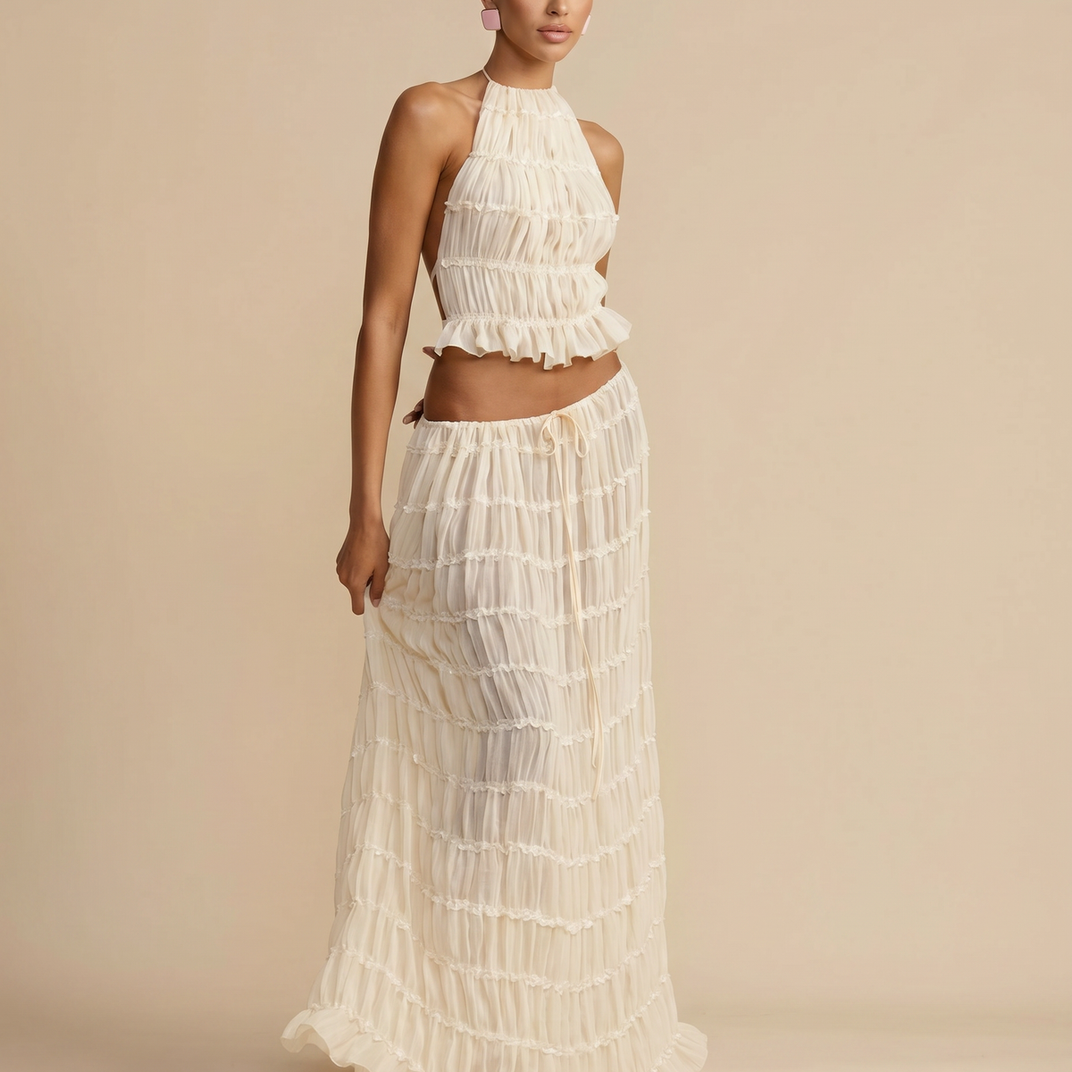 Bella | Halter Top and Pleated Maxi Skirt Set