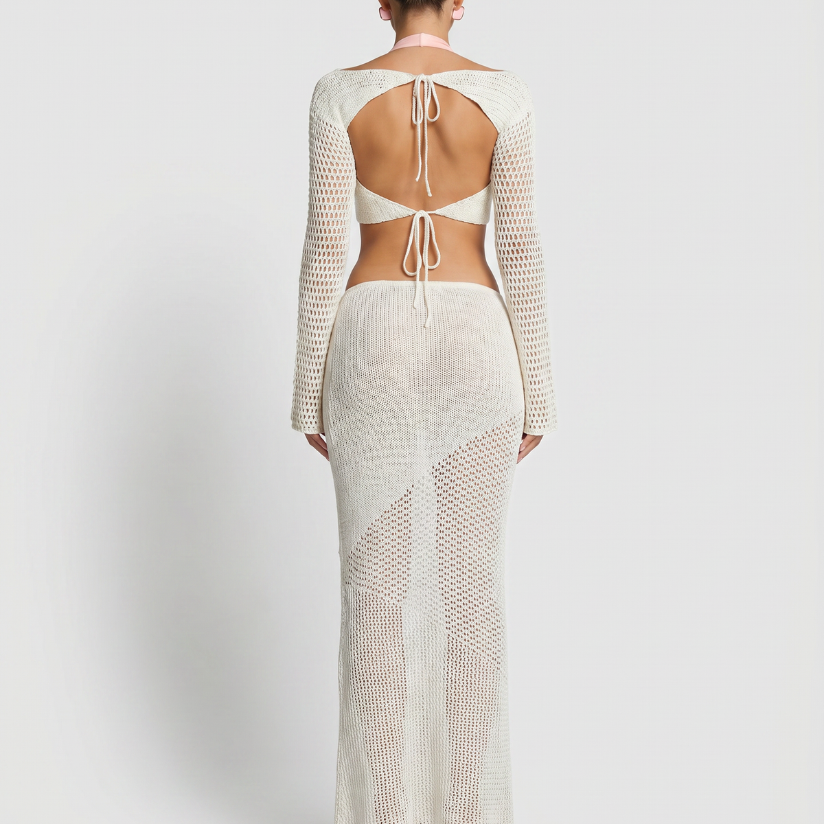 Reba | Crochet Knit Two-Piece Set with Long Sleeve Top