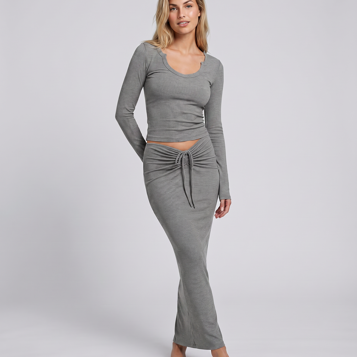 Arline | Ribbed Two-Piece Set with Long Skirt