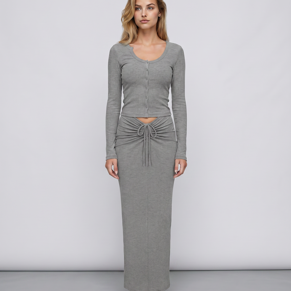 Arline | Ribbed Two-Piece Set with Long Skirt