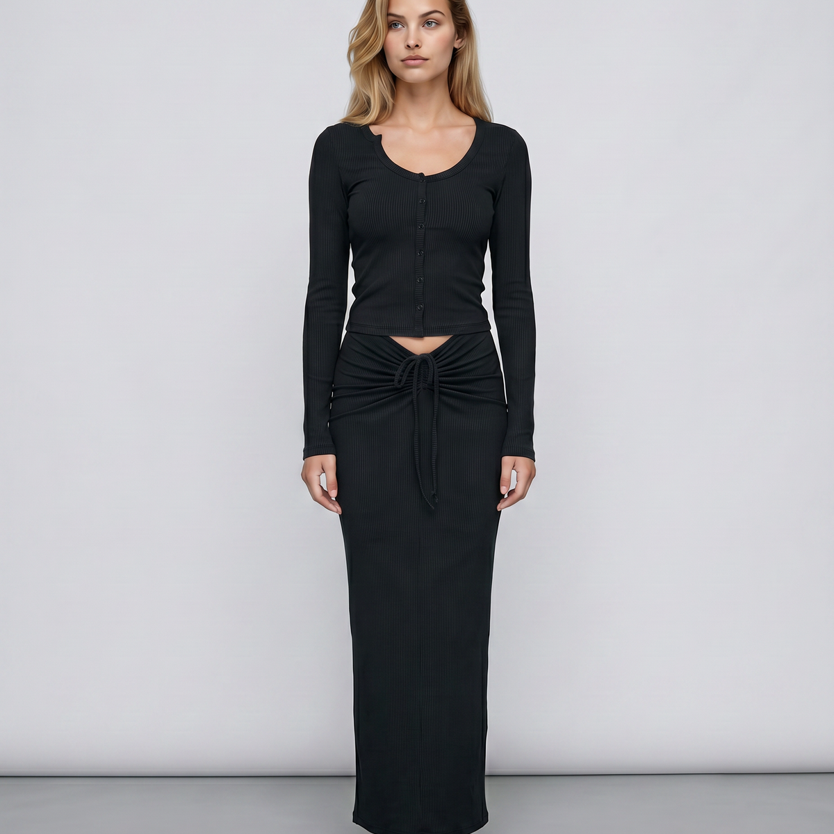 Arline | Ribbed Two-Piece Set with Long Skirt
