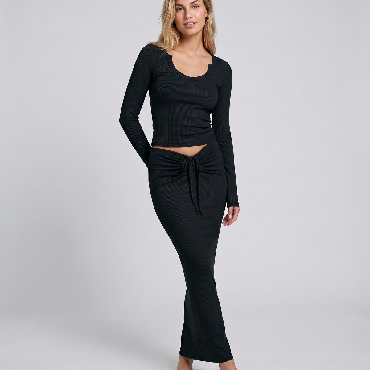Arline | Ribbed Two-Piece Set with Long Skirt