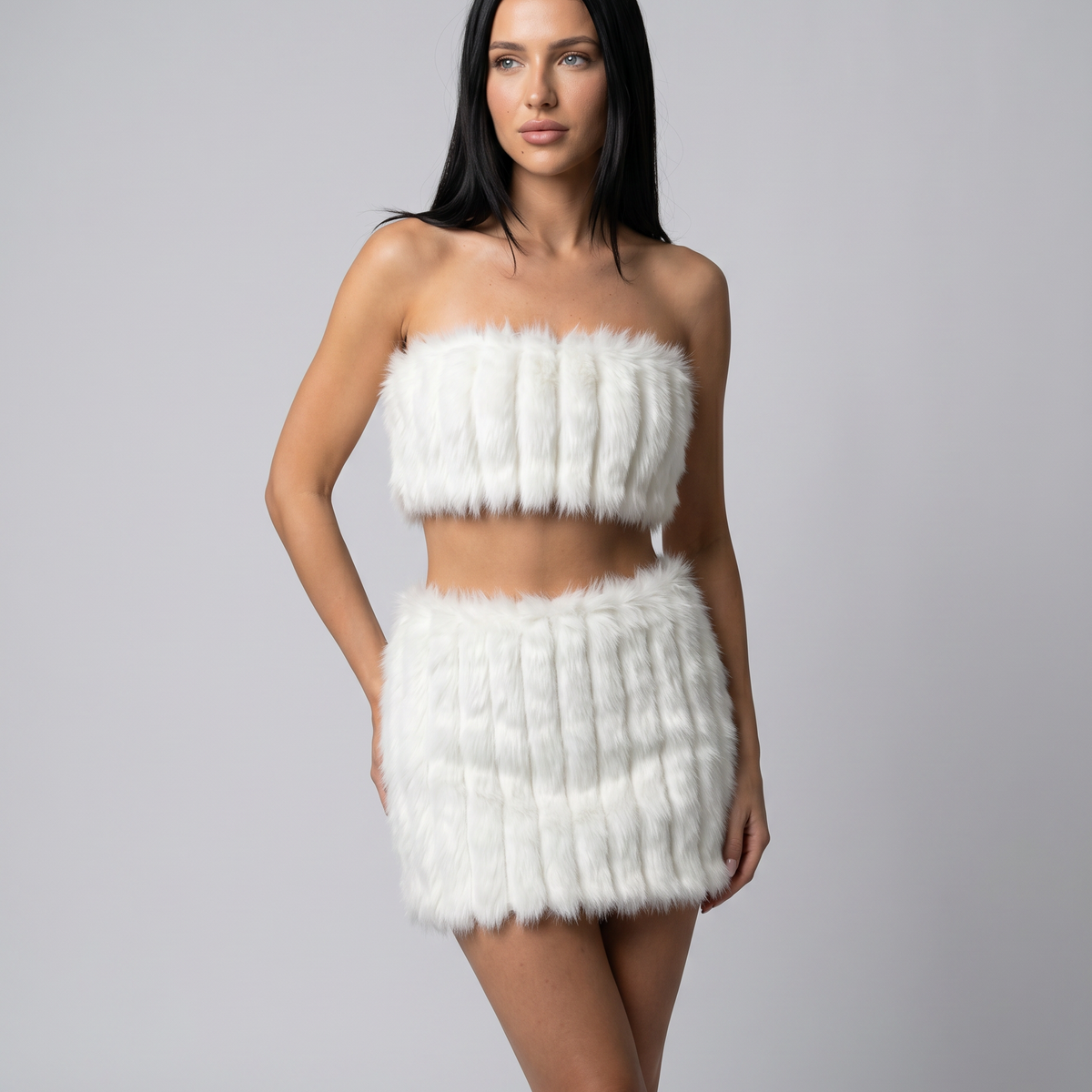 Noellea | Faux Fur Bandeau Top and Mini Skirt Set