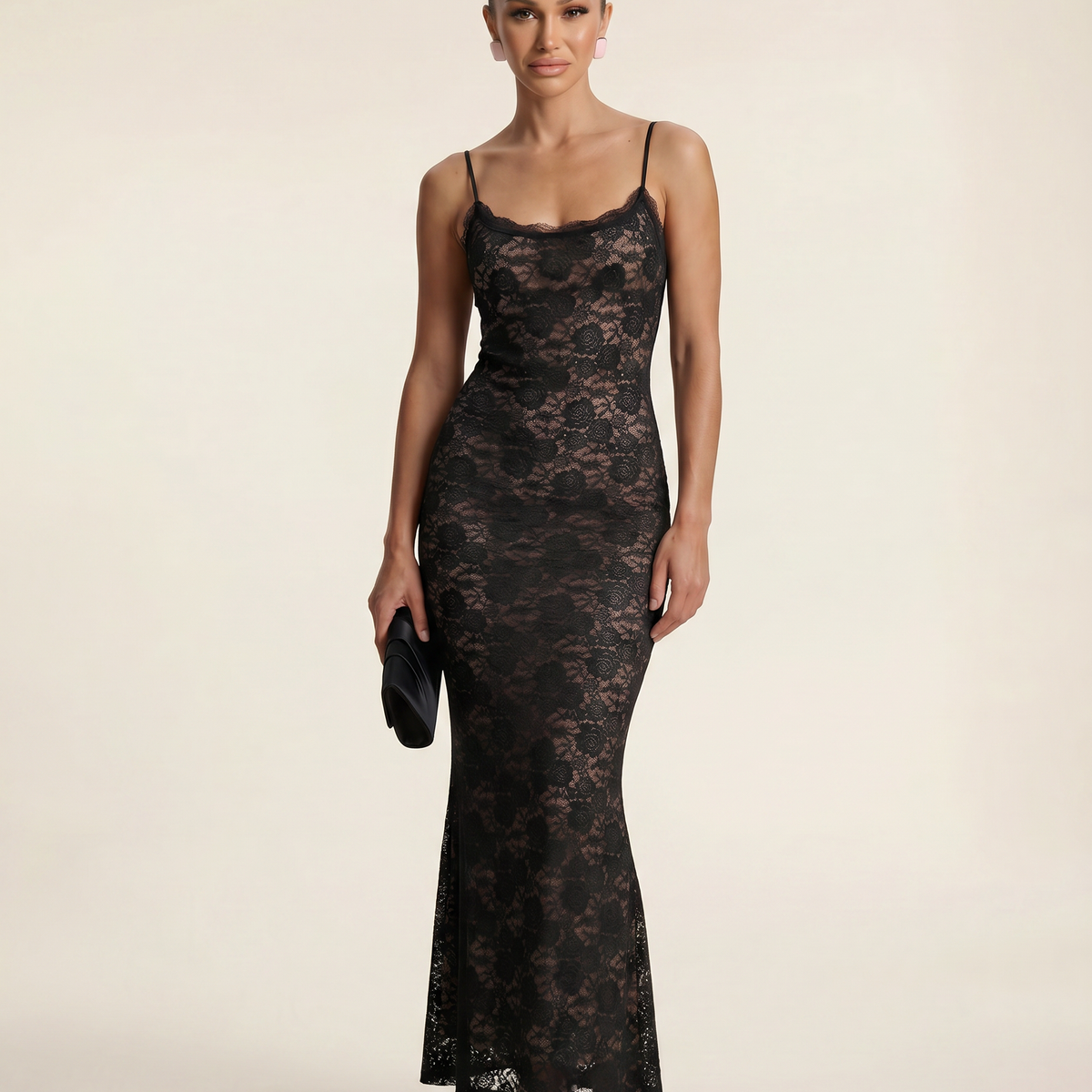 Ida | Lace Bodycon Maxi Dress with Spaghetti Straps
