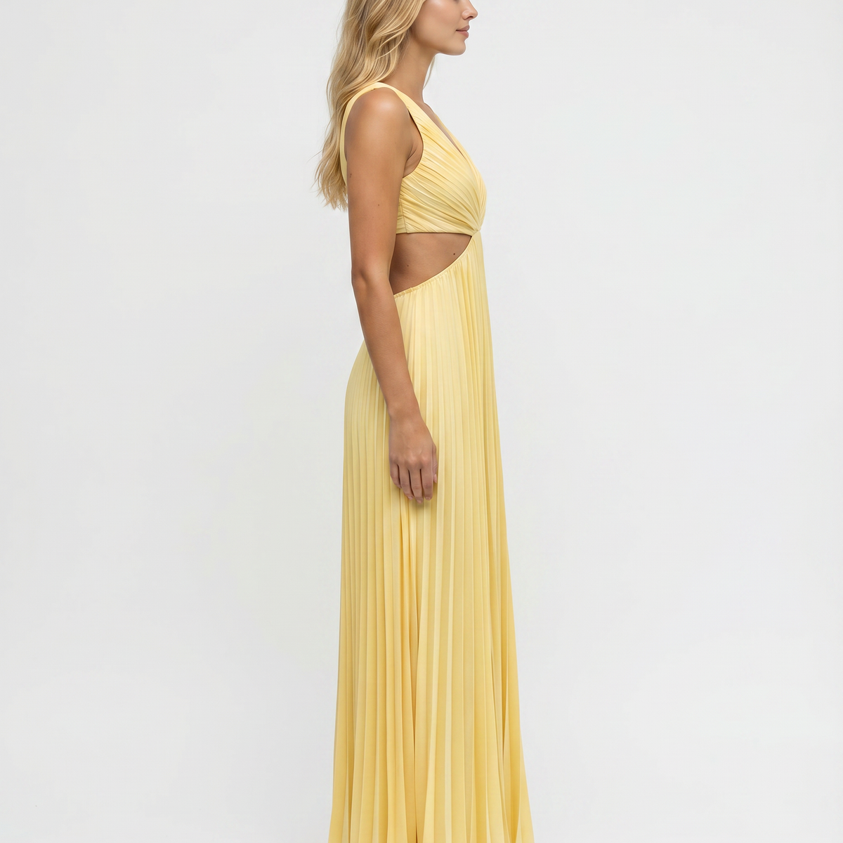 Helga | Pleated Maxi Dress with Cut-Out Waist