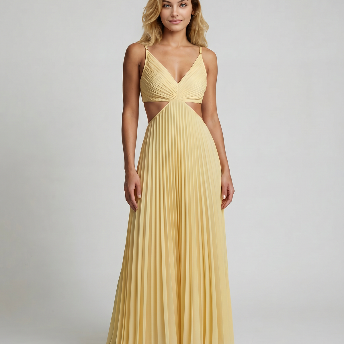Helga | Pleated Maxi Dress with Cut-Out Waist