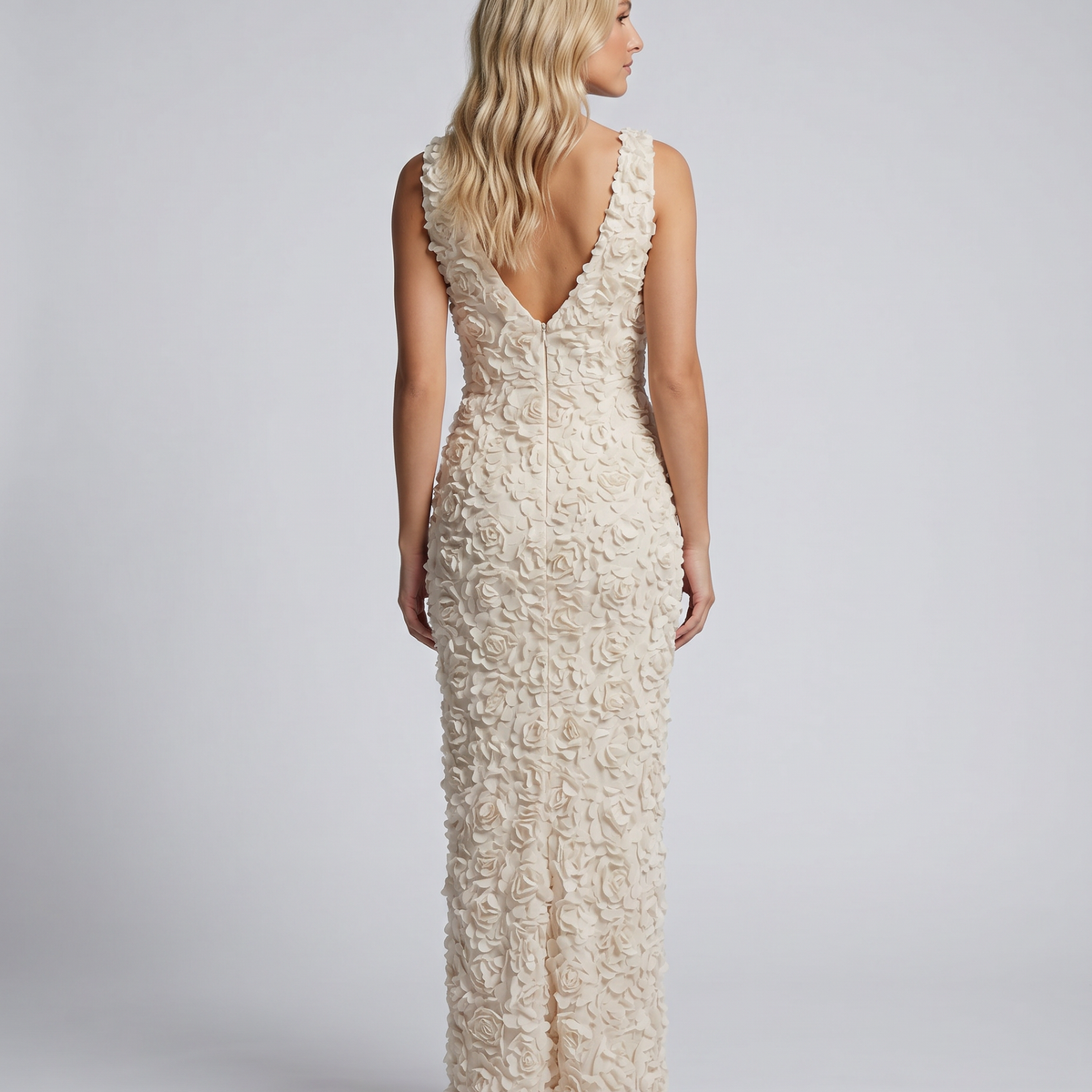 Evania | Sleeveless Maxi Dress with 3D Floral Appliqué