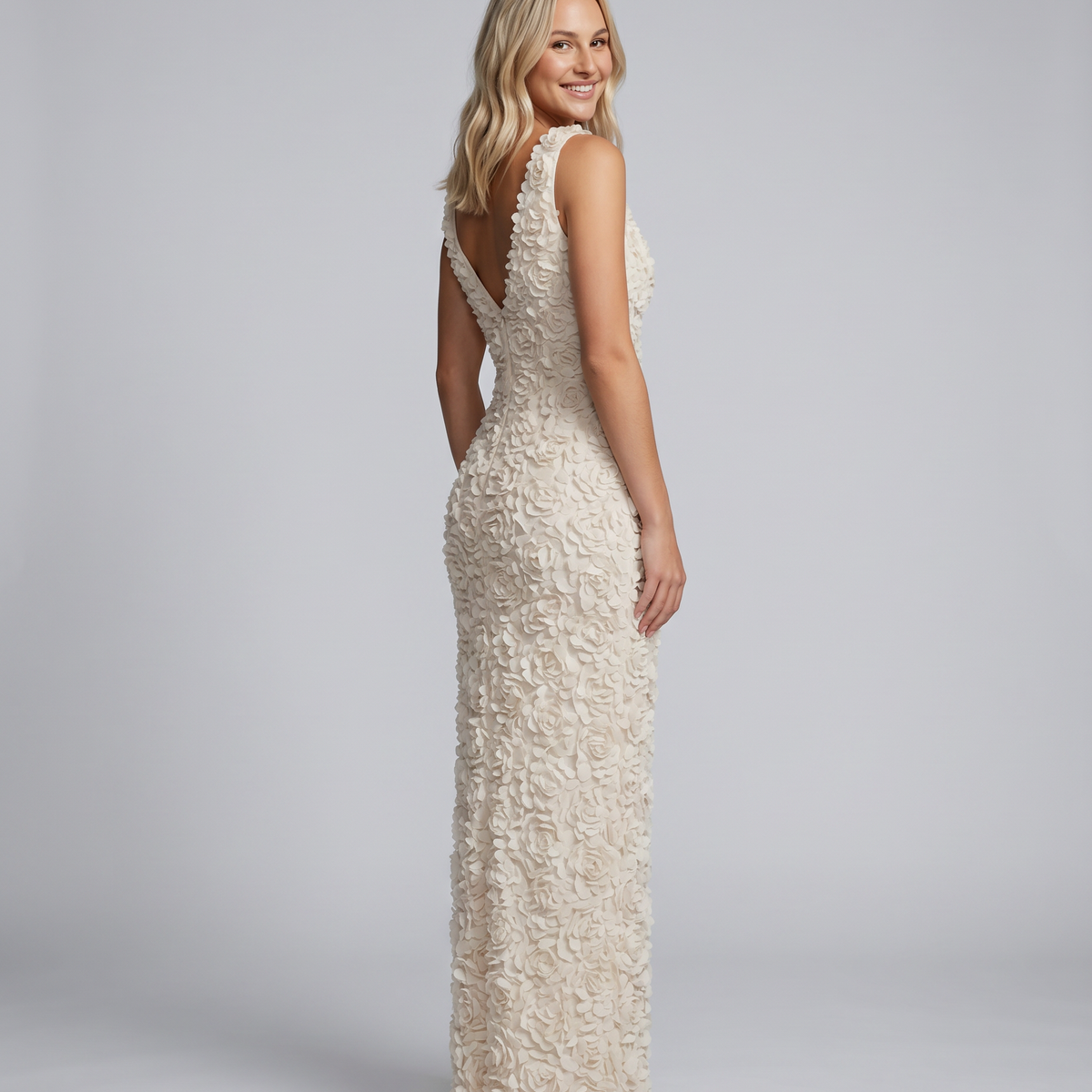 Evania | Sleeveless Maxi Dress with 3D Floral Appliqué