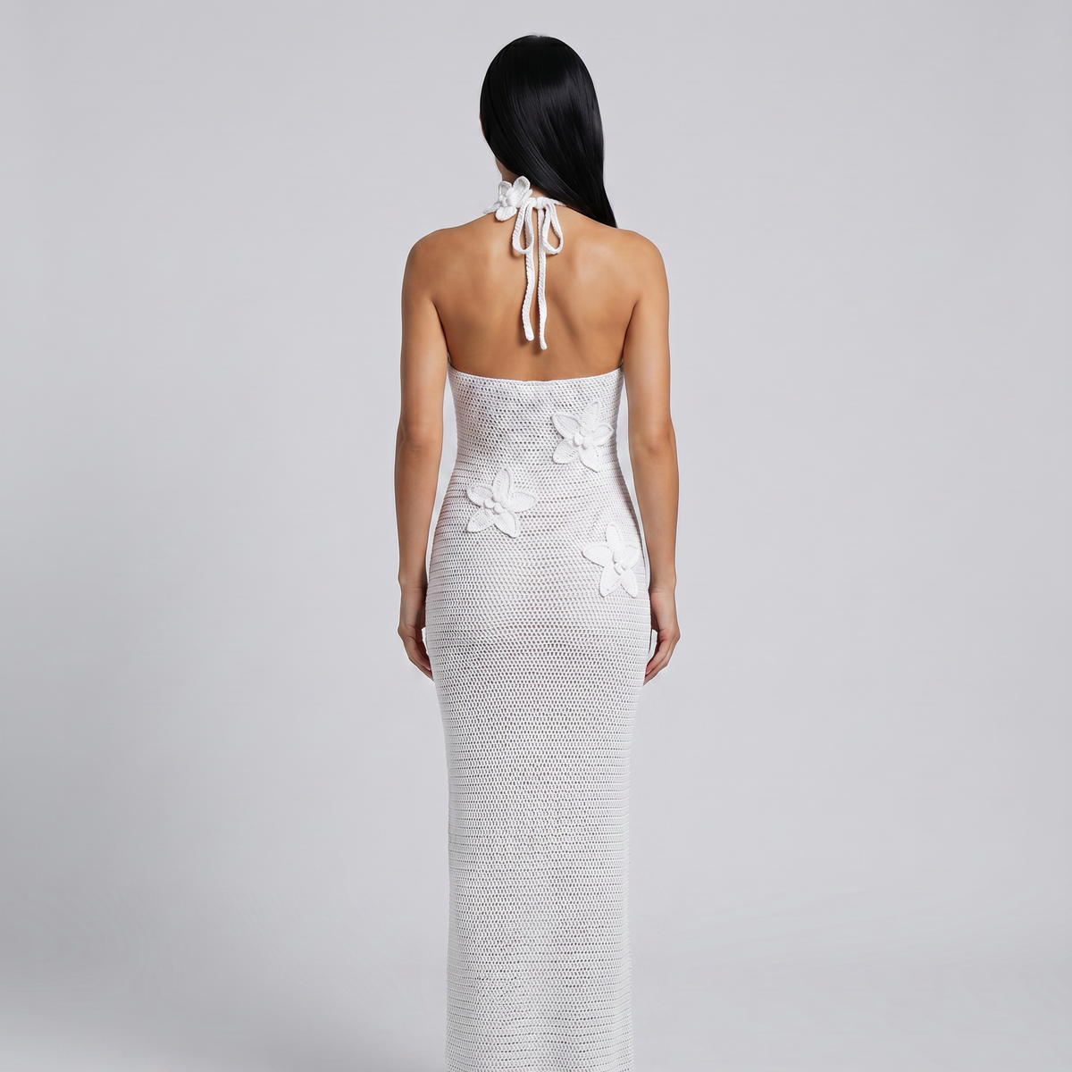 Solene | Crochet Maxi Dress with Floral Applique